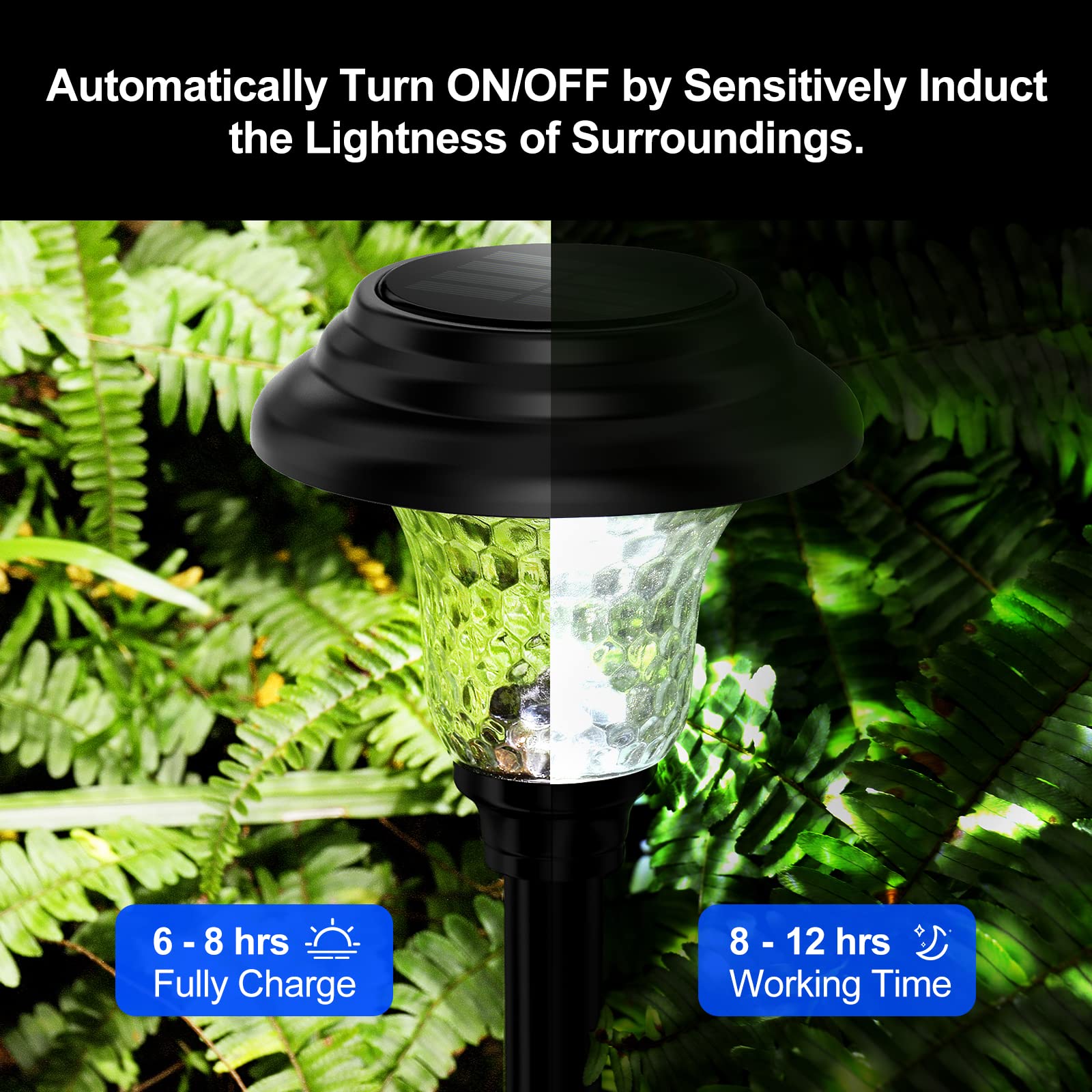 Balhvit Glass Solar Lights Outdoor, 8 Pack Super Bright Solar Pathway Lights, Up To 12 Hrs Long Last Auto On/Off Garden Lights S