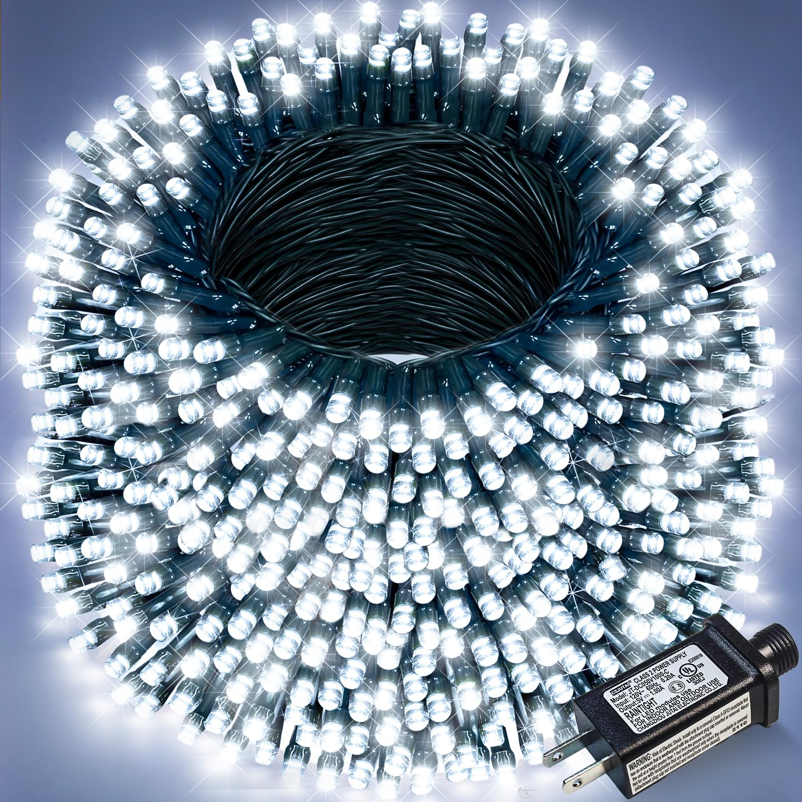 Nielfoi 328Ft 1000 Led Christmas Lights  Plug In White Christmas Tree Lights Outdoor With Timer And 8 Modes  Green Wire Waterproof String Lights For Indoor Yard Patio Xmas Holiday Decorations