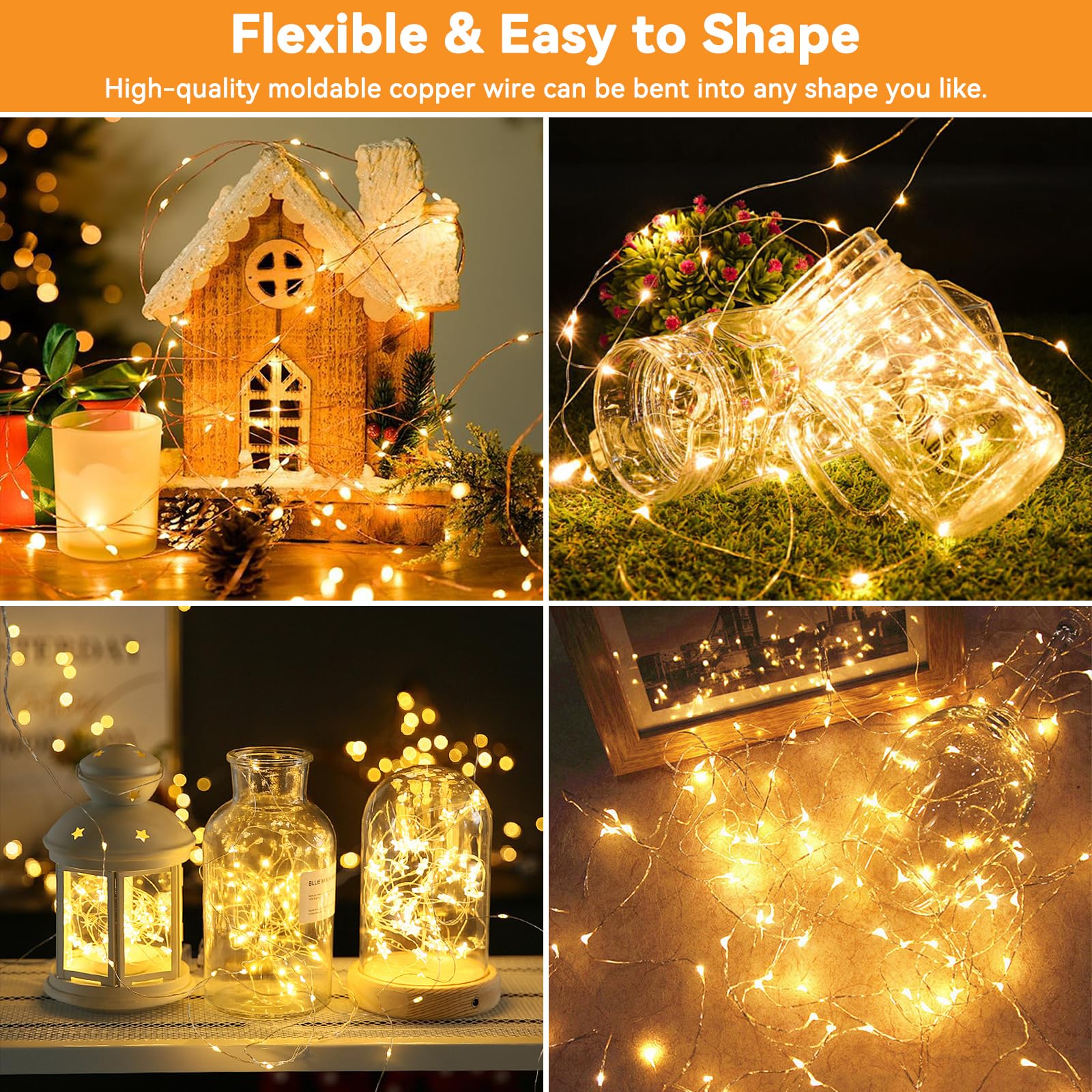 Solar String Lights Outdoor Waterproof 2 Pack Total 66Ft 200Led 8 Modes Twinkle Lights Solar Fairy Lights For Patio  Garden Yard Party Wedding Tree Christmas Halloween Decoration  Warm White
