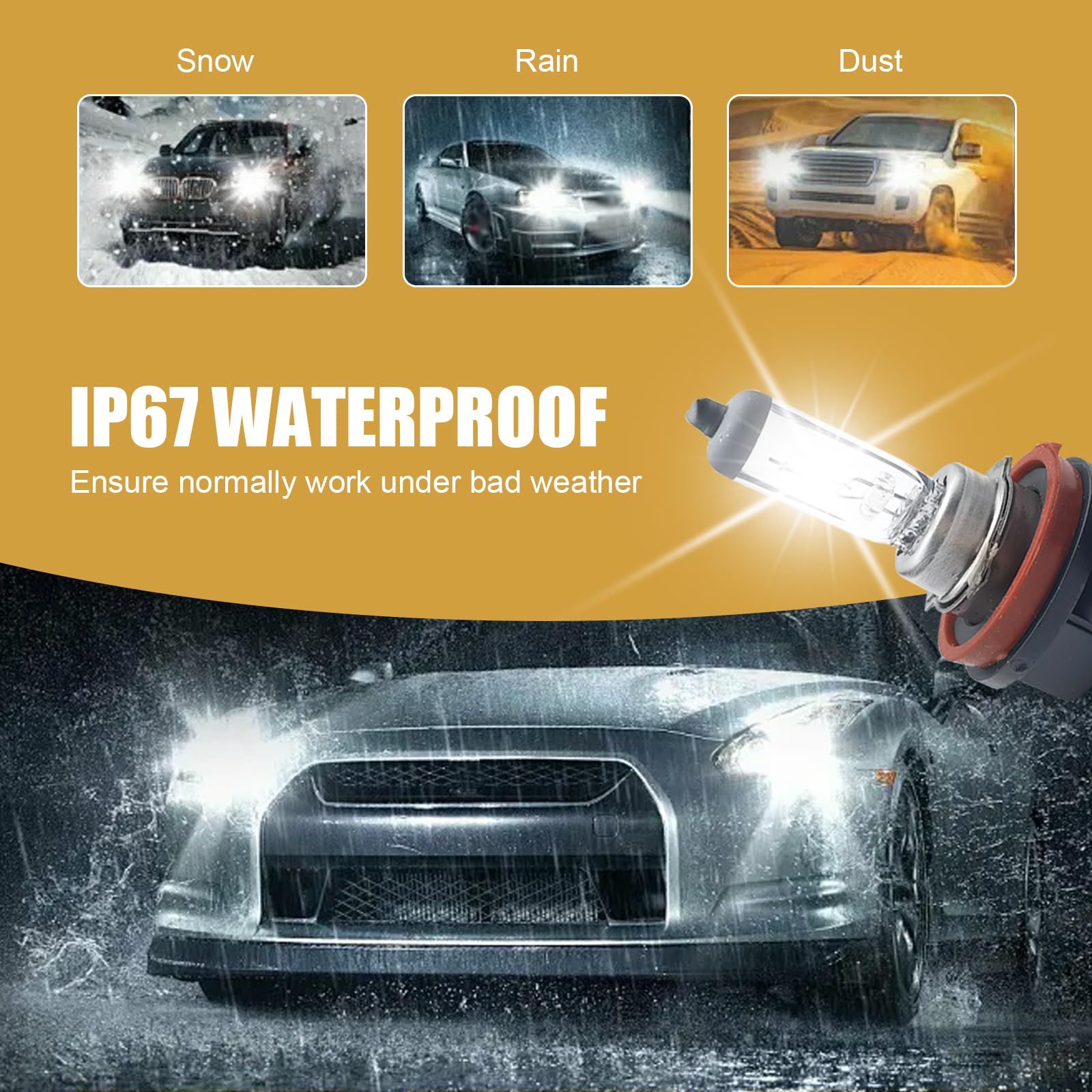 gunhunt Halogen Bulb, 12V Quartz Lamp, Ultra-bright Beam, 2 PCS, H8 Model, Warm White Light, Plug and Play, Universal Car Lighting