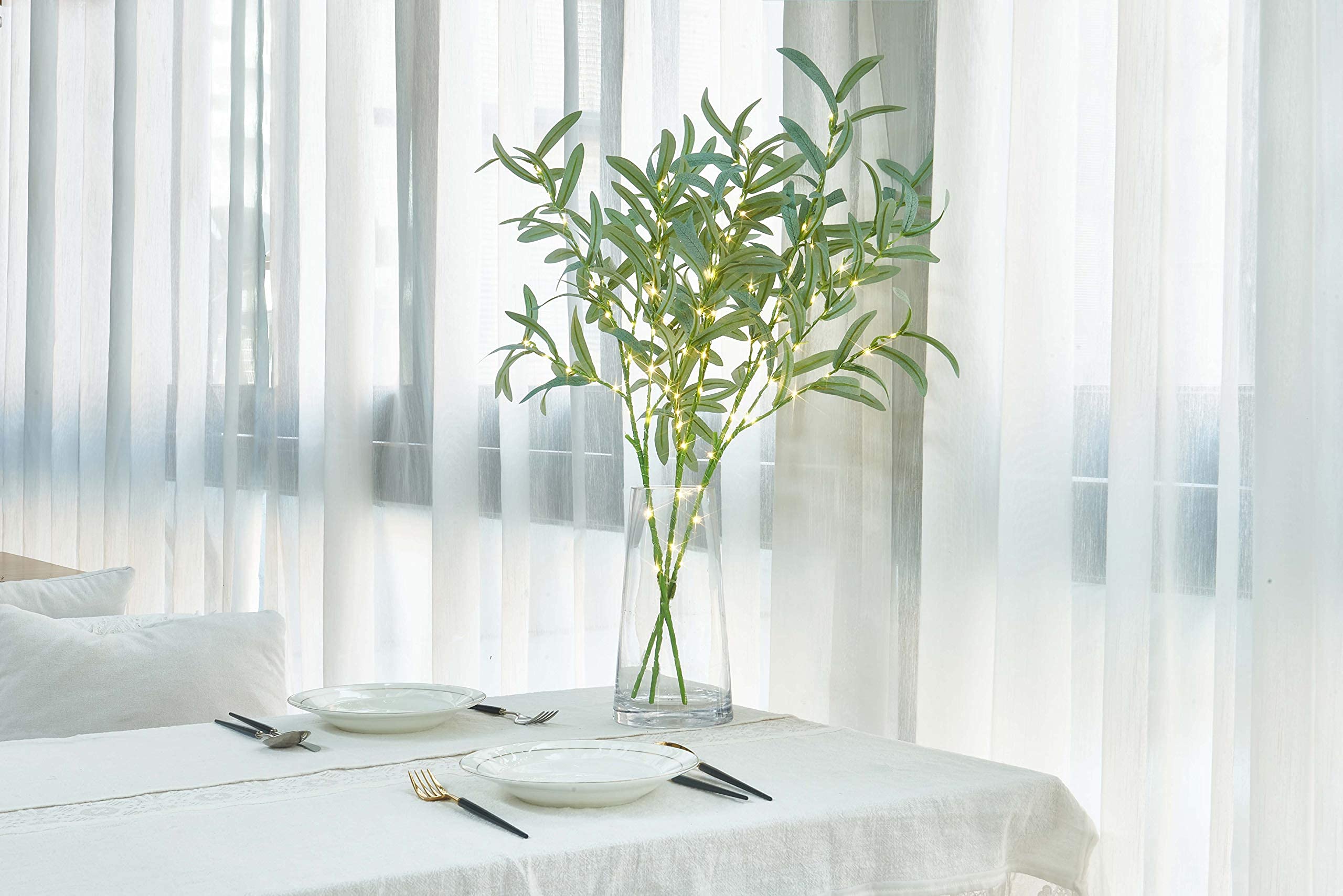 LITBLOOM Lighted Olive Branches 24IN 45LED with Timer Battery Operated Lit Artificial Greenery for Wedding Party Spring Home Dec