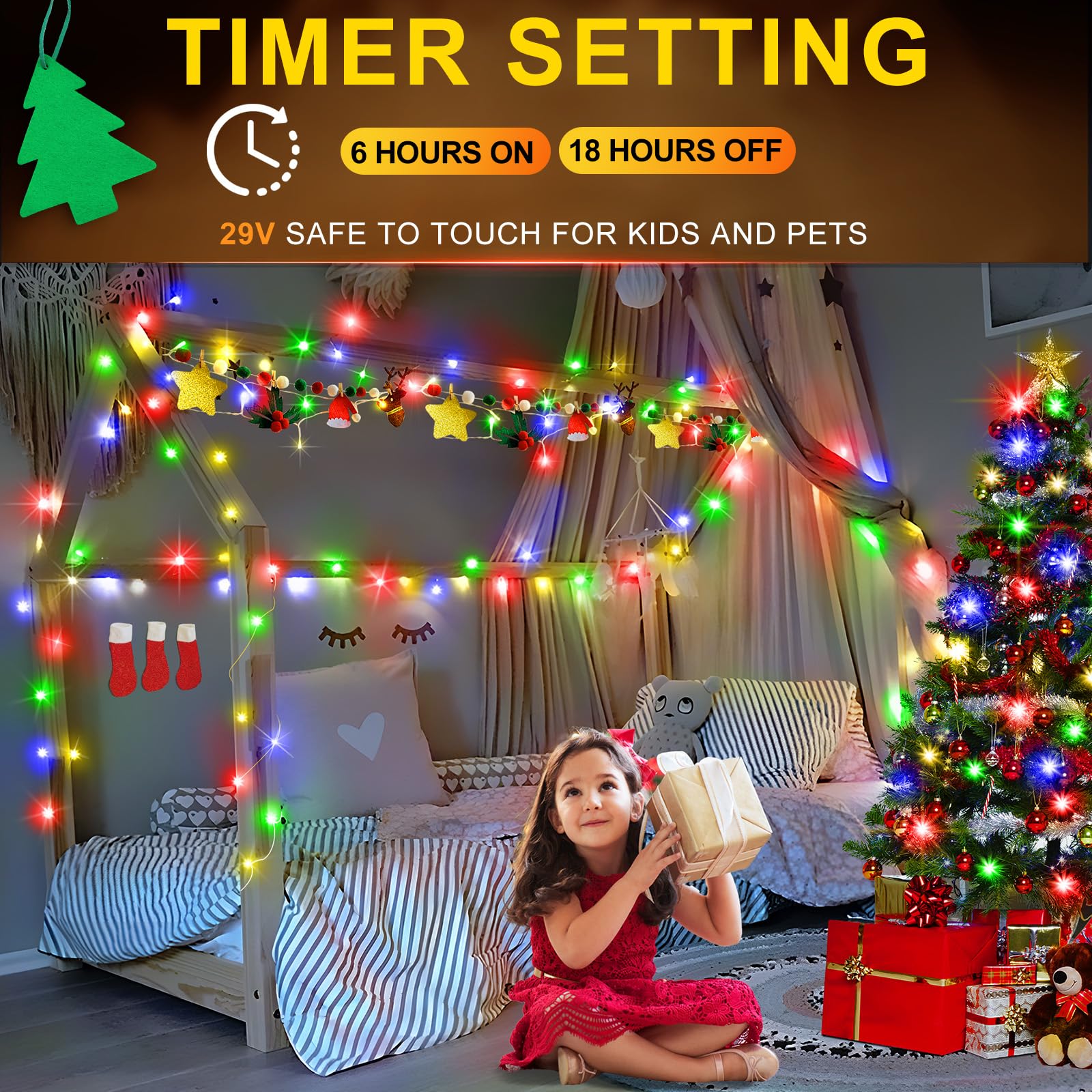 KNONEW Christmas String Lights, 60FT 180LED Multicolor Waterproof Fairy Lights, 8 Modes, Timer Function, Indoor/Outdoor Use