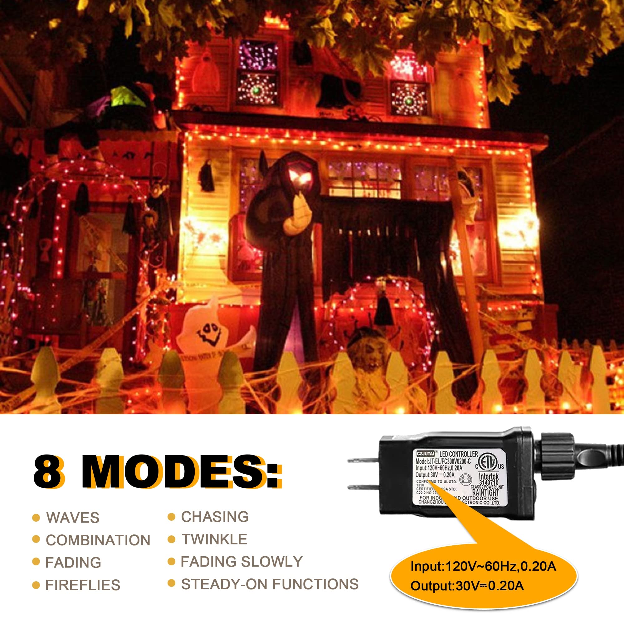 weillsnow 200 LED Orange Halloween Lights, 66FT Waterproof String Lights with 8 Modes for Halloween and Christmas Decorations