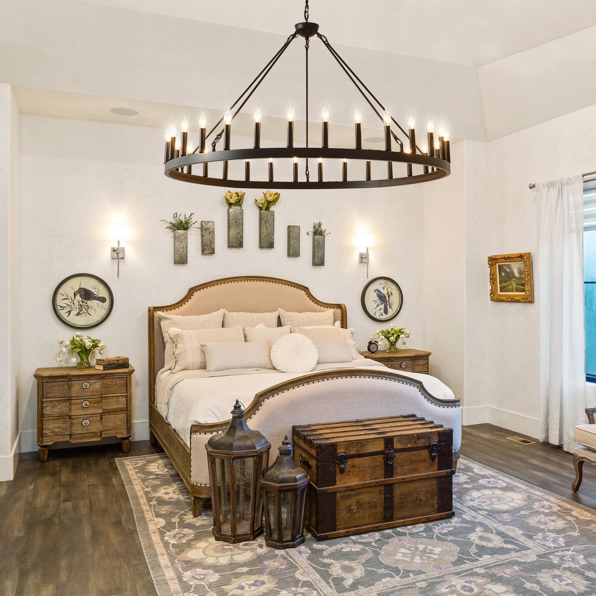 Jtyp 53&quot; Black Farmhouse Wagon Wheel Chandelier, 30-Light Rustic Pendant Lighting For High Ceilings