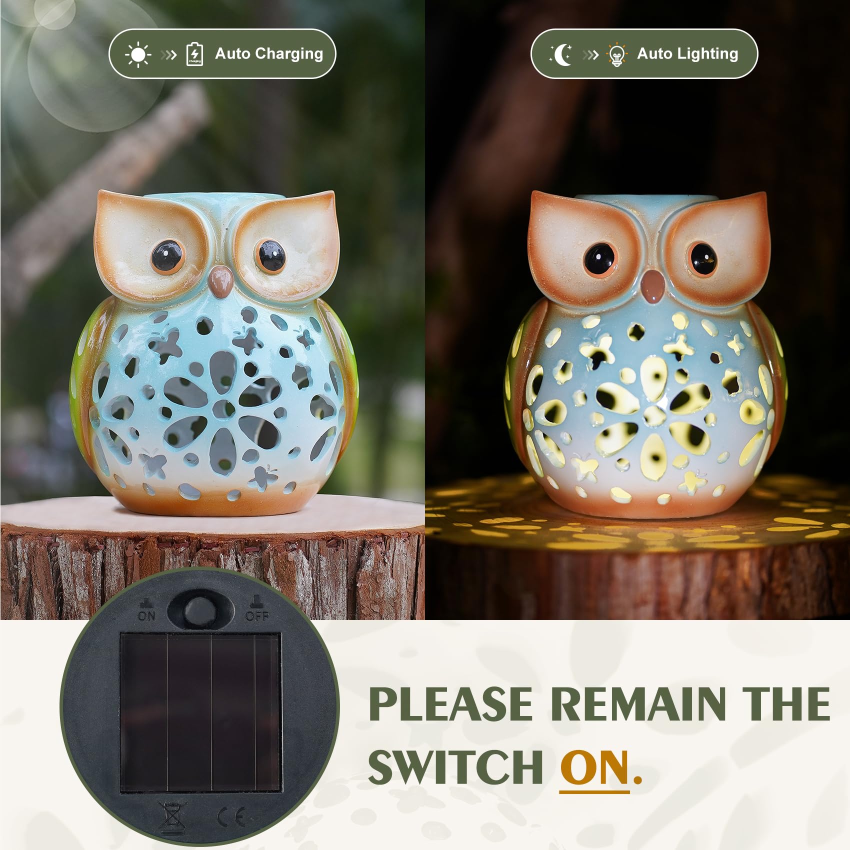 Mininova Garden Statues Owl Solar Lantern Hollow Out Waterproof Resin Outdoor Ornaments Decorative Lights For Outside Patio Porc