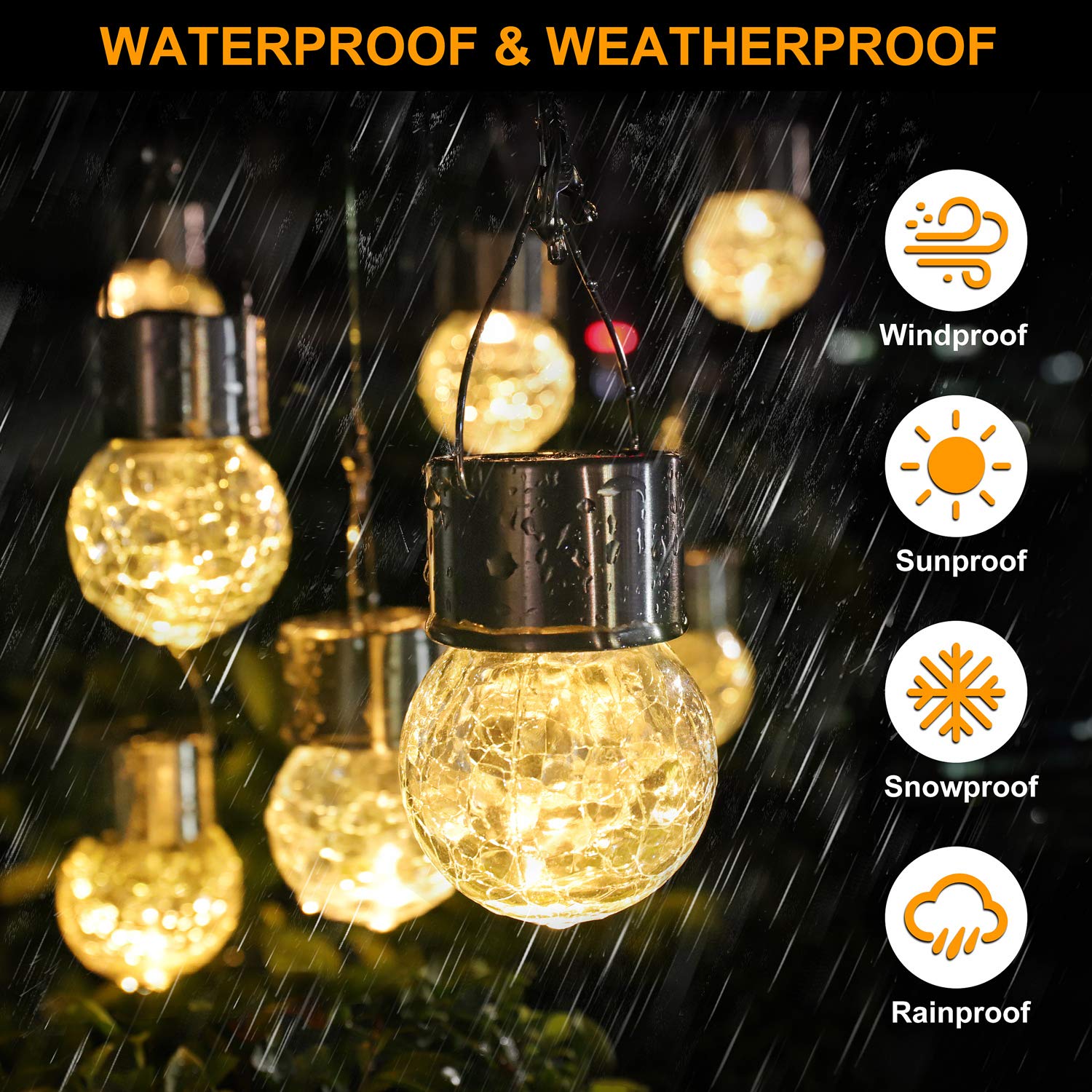 MAXvolador 12-Pack Hanging Solar Lights, Waterproof  ed Glass Ball, Warm White, Model GA-203A