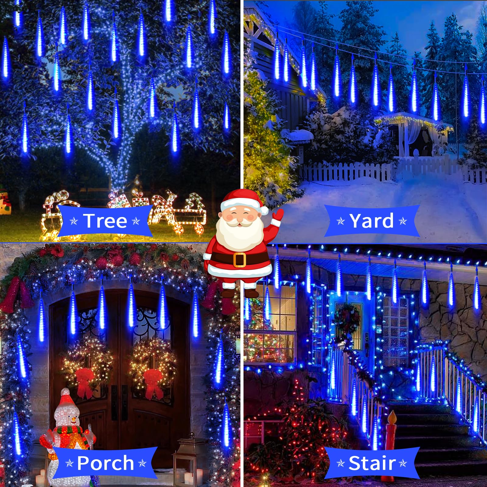Roytong 20 Inch 10 Tube 540 LED Meteor Shower Rain Lights - Blue Cascading Outdoor Decoration for Christmas Roof Eaves & Trees