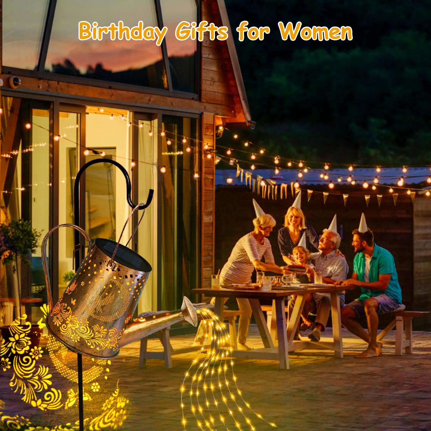 YJFWAL Solar Watering can with Lights, Unique Gifts for Mom Grandma Women Birthday, Waterproof Gardening Gifts Watering Can with