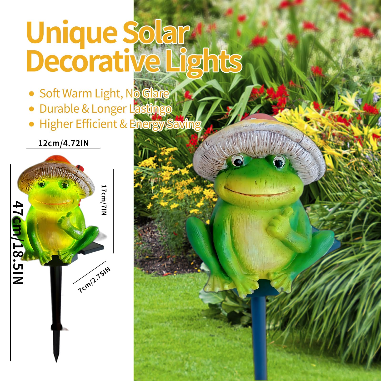 Qh & Garden Frog Solar Lights - Waterproof Frog Figurines For Outdoor Garden Decor  Perfect Statues Gifts For Mom - Solar Power Led Light For Garden  Lawn  Patio  Pathway