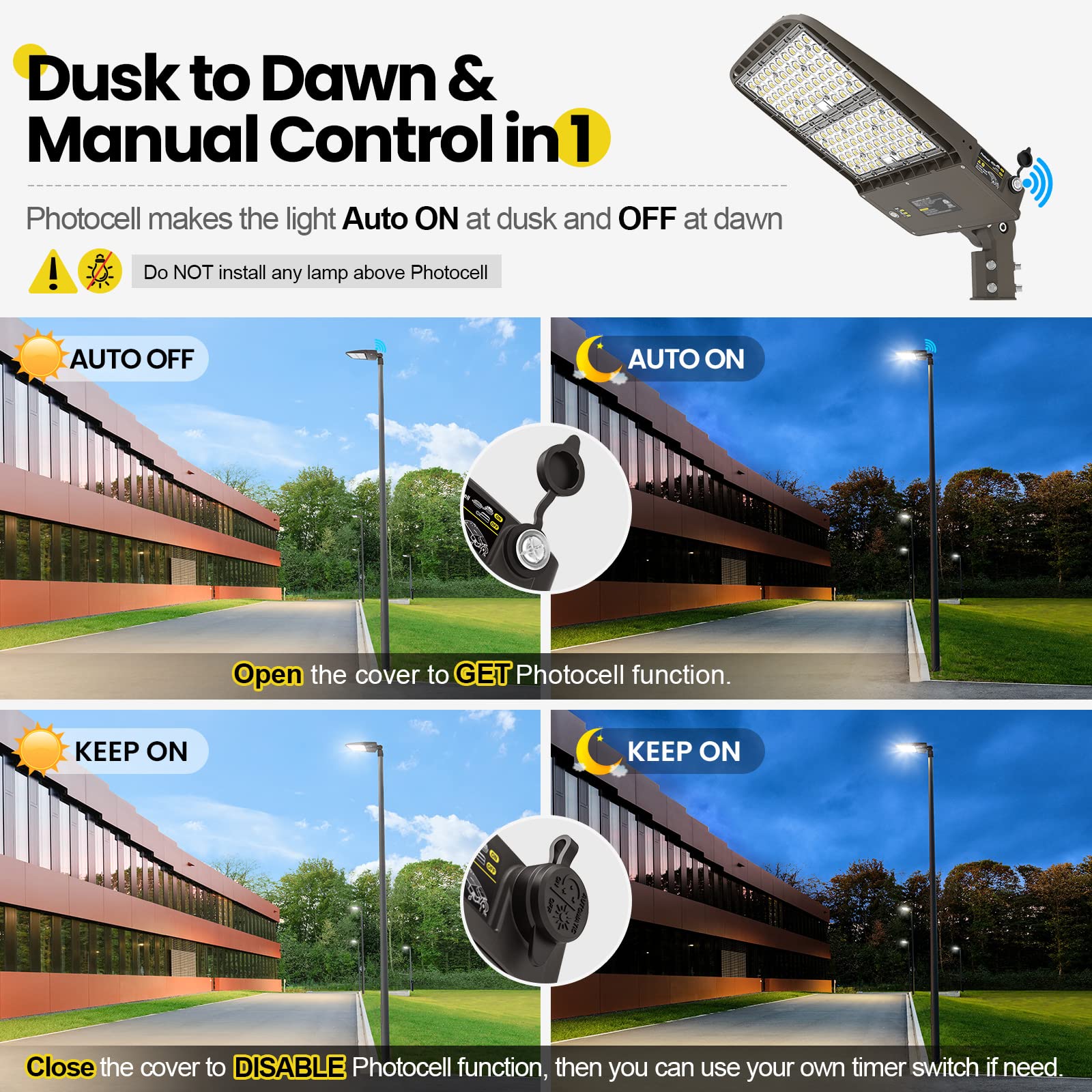 Yarbo 320W Led Parking Lot Light 300W 280W Tunable, 51200Lm (160Lm/W) 5000K Parking Lot Light, Slip Fitter, Dimmable Led Shoebox Light, Dusk To Dawn Photocell, Ac100-277V Street Light[1500W Hps Eqv.]