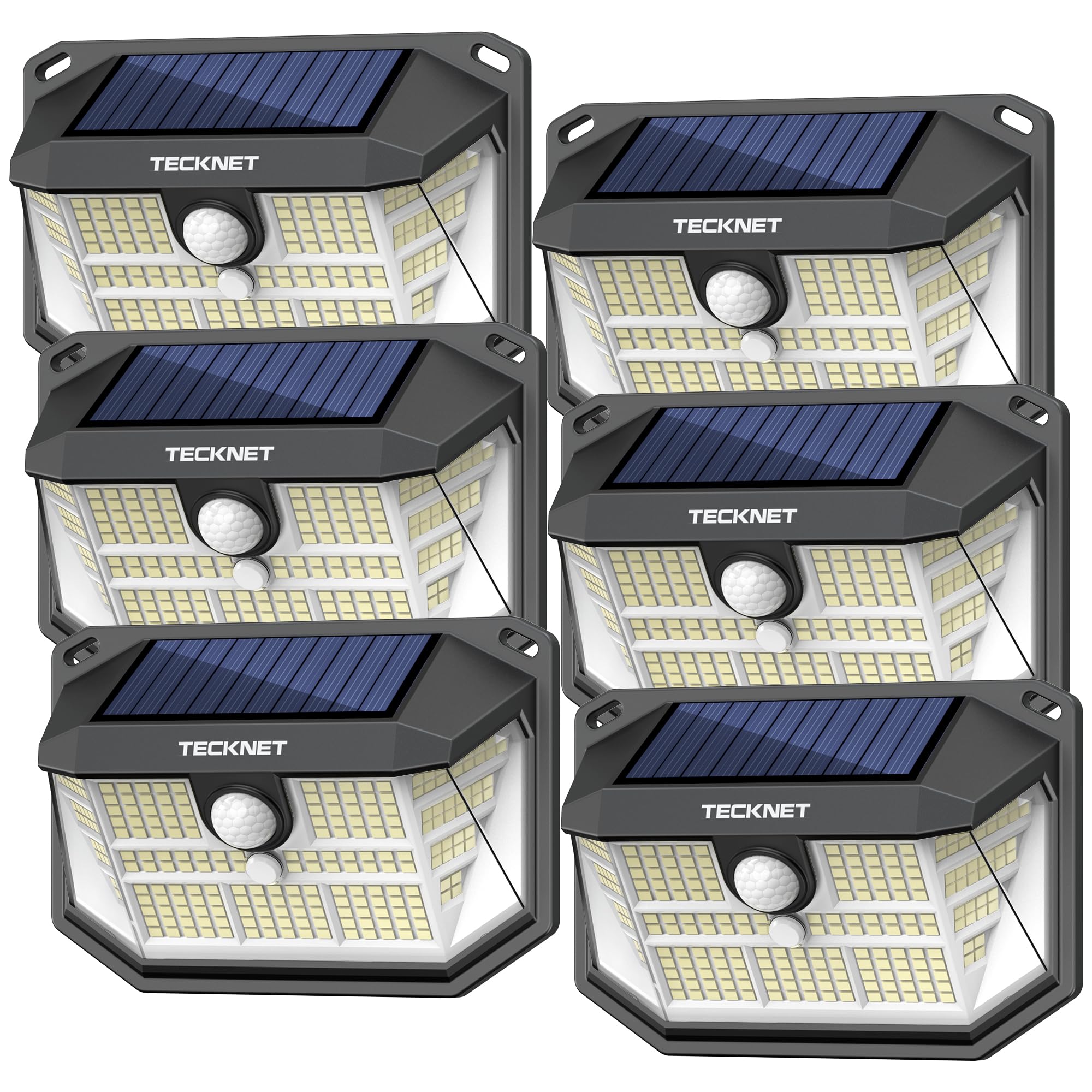 TECKNET 231 LED Solar Motion Lights Outdoor, 6 Pack 300?Motion Lights for Outside with 3 Lighting Modes, IP65 Waterproof PIR Out