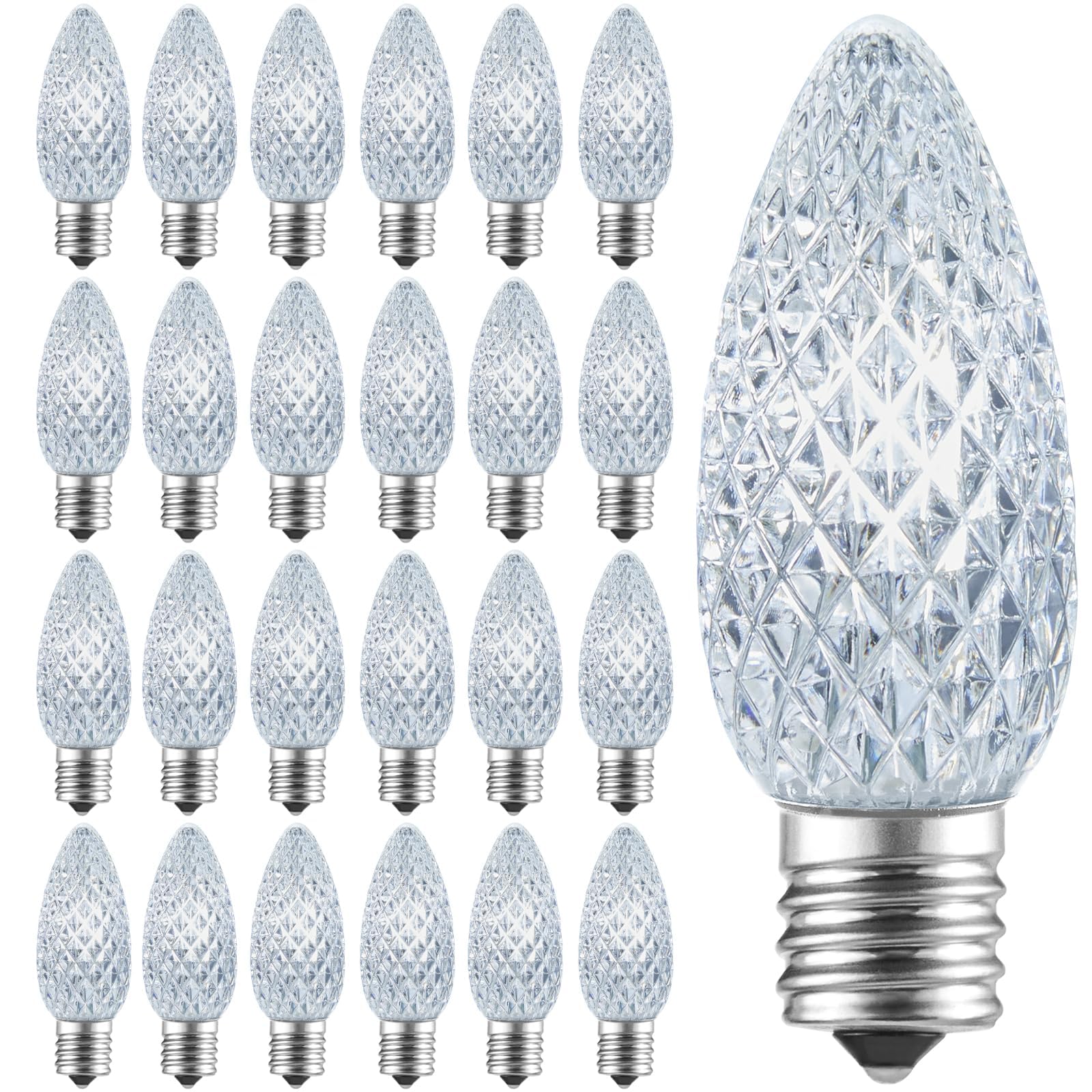 Minetom 100 Packs C9 LED Replacement Christmas Light Bulbs  C9 Shatterproof LED Bulbs for Christmas String Lights  Waterproof Dimmable Strawberry Holiday Bulbs  E17 Intermediate Base  Cool White