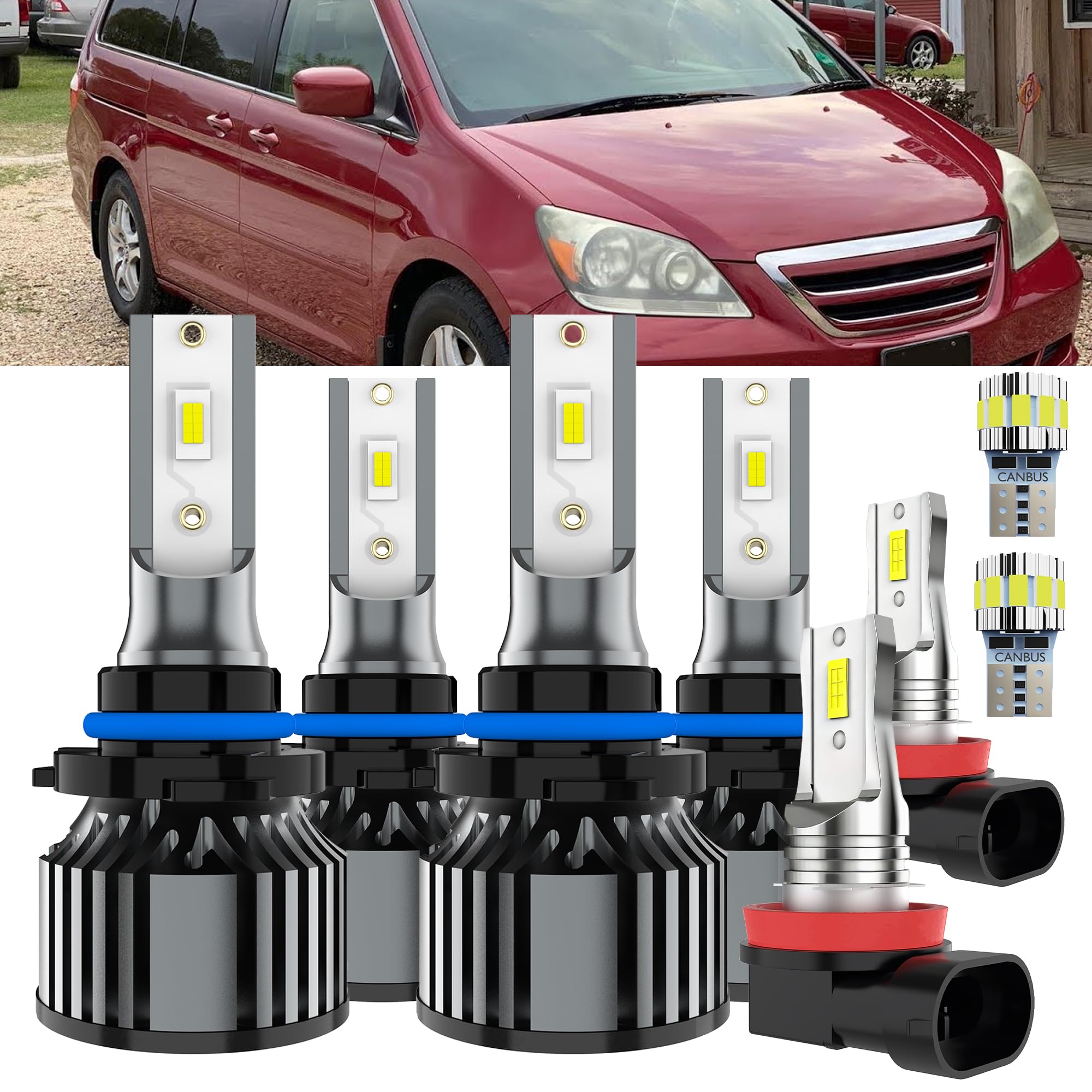 AYOTZIH Bulbs Fit For Honda Odyssey 2005-2010, High Beams Low Beams Fog Lights License Plate Lights Combo, 400% Brightness 6000K