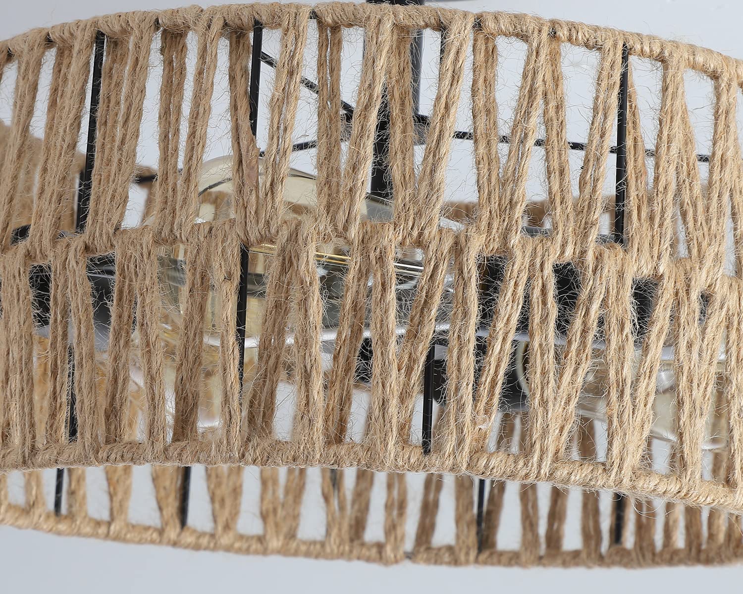 Hchunqjor 3-Light Coastal Woven Flush Mount Light Fixture Boho Rustic Hemp Rope Drum Semi Flush Mount Ceiling Light For Hallway