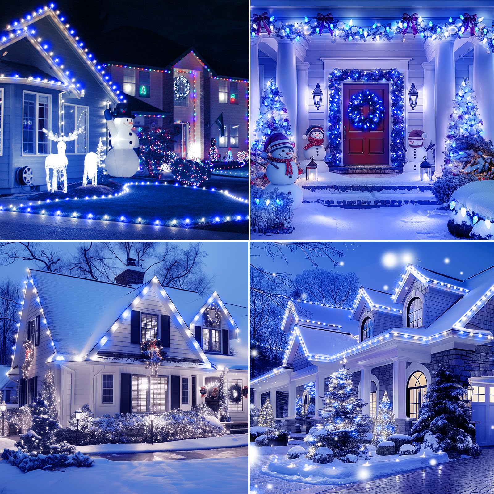 Brightown C9 LED Christmas String Lights, 132ft, 200 LEDs, Waterproof, Green Wire, Blue and White, Plug-in Connectable for Outdoor Decor