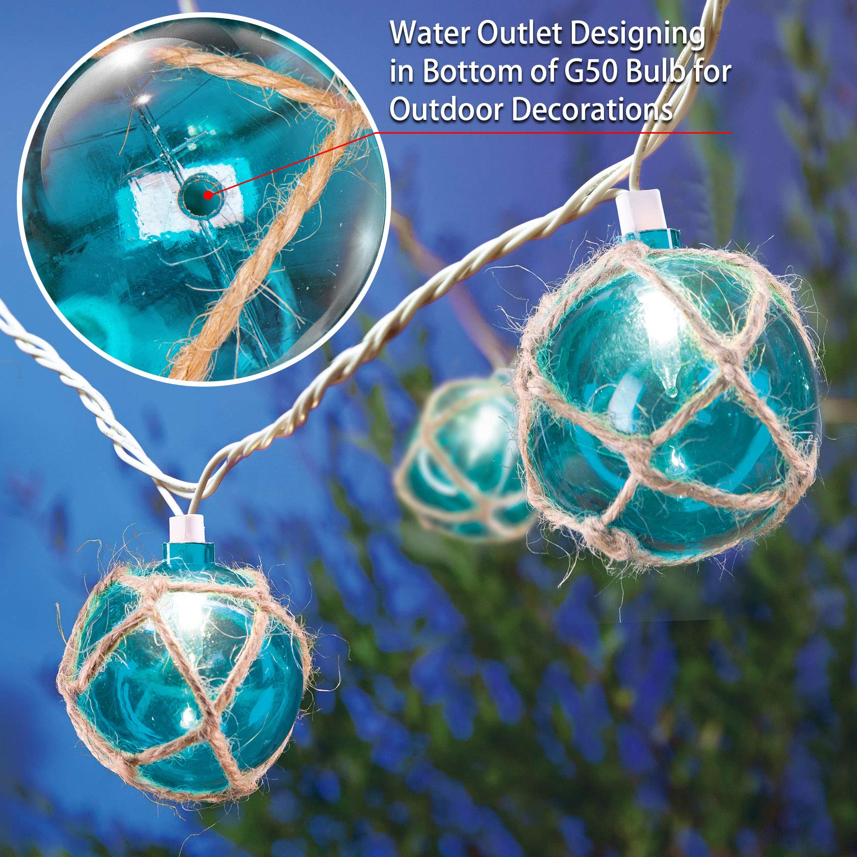 Brillarlights Nautical String Lights Set of 10, Blue Plastic Beach Decor for Ocean Theme, Fishing Fairy Lights