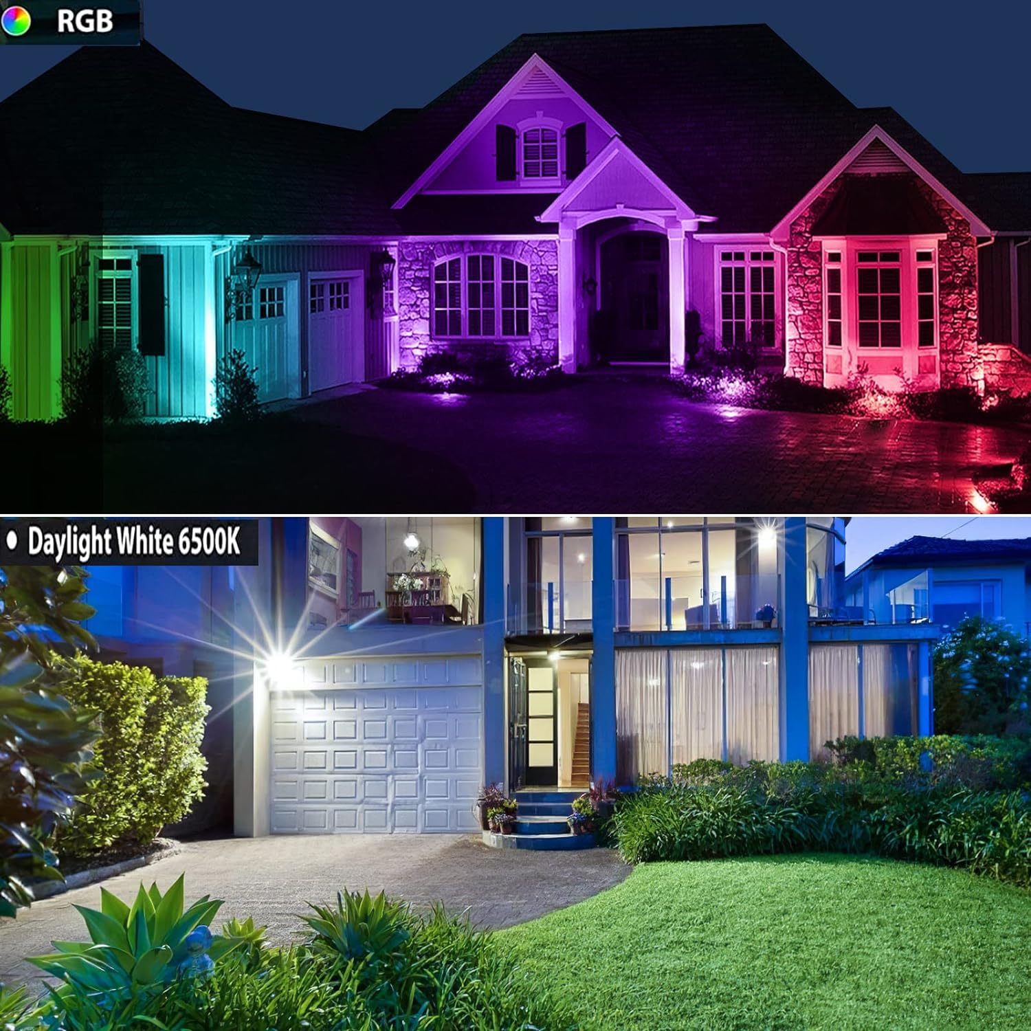 MEIKEE 35W RGBW LED Flood Lights - 3500LM Color Changing Security Lights, IP66 Waterproof, Black, 4 Pack, Model RFLB025