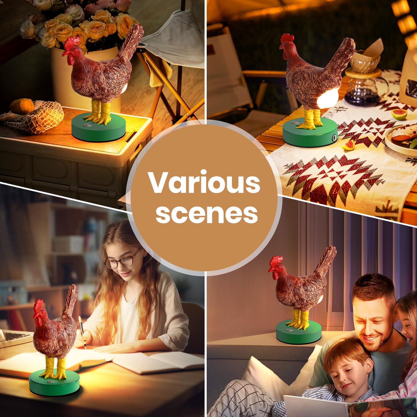 AMPlug Chicken Egg Lamp - Funny Dimmable 3D Night Light, Smaller Version, Brown, Model xiaoji001, Perfect for Easter & Birthdays