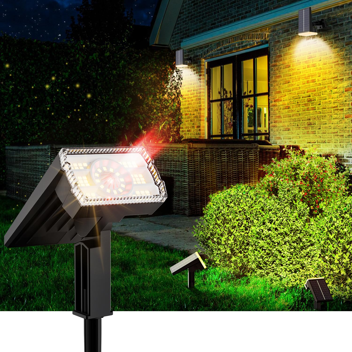 LARGE PANEL Solar Spot Lights Outdoor 3500K, [58 LED/Central RGB/3 Modes] 4 Pack Solar Pathway Lights Waterproof IP67, Auto On/O