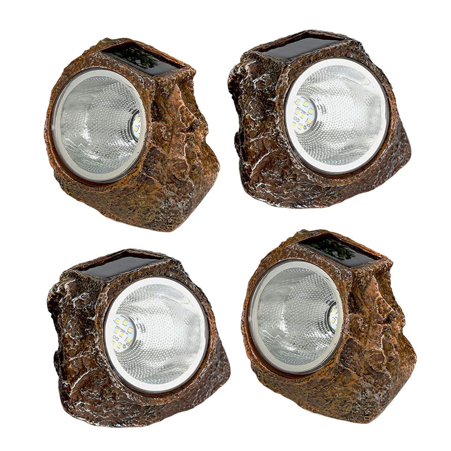 EiGreen 4 Pack Solar Garden Rock Lights Outdoor Decorative, 10 LED Waterproof Solar Pathway Lights,Solar Spot Lights Outdoor, fo