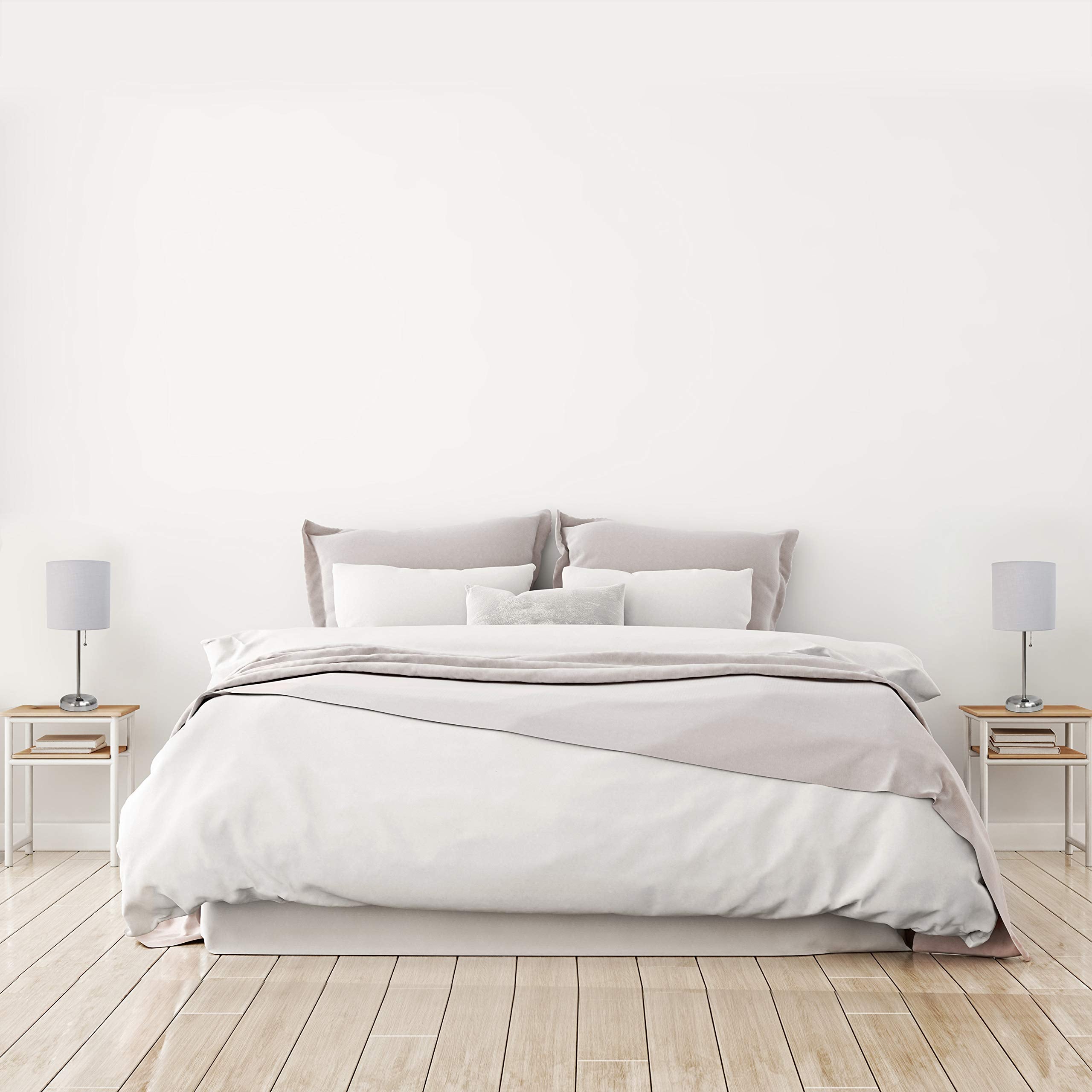 Simple Designs Lc2002-Gry-2Pk Brushed Steel Stick Table Lamp Set With Usb Charging Port And Gray Fabric Shades, 2 Pack Set