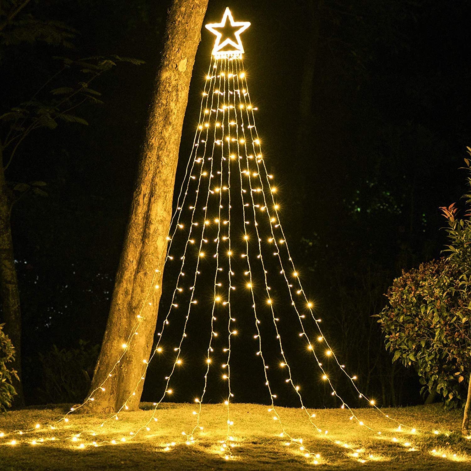 Cerflyer Christmas String Lights 320 LED 11.5 Ft Waterfall with Big Star Topper, Warm White, Model YLS1000WD01