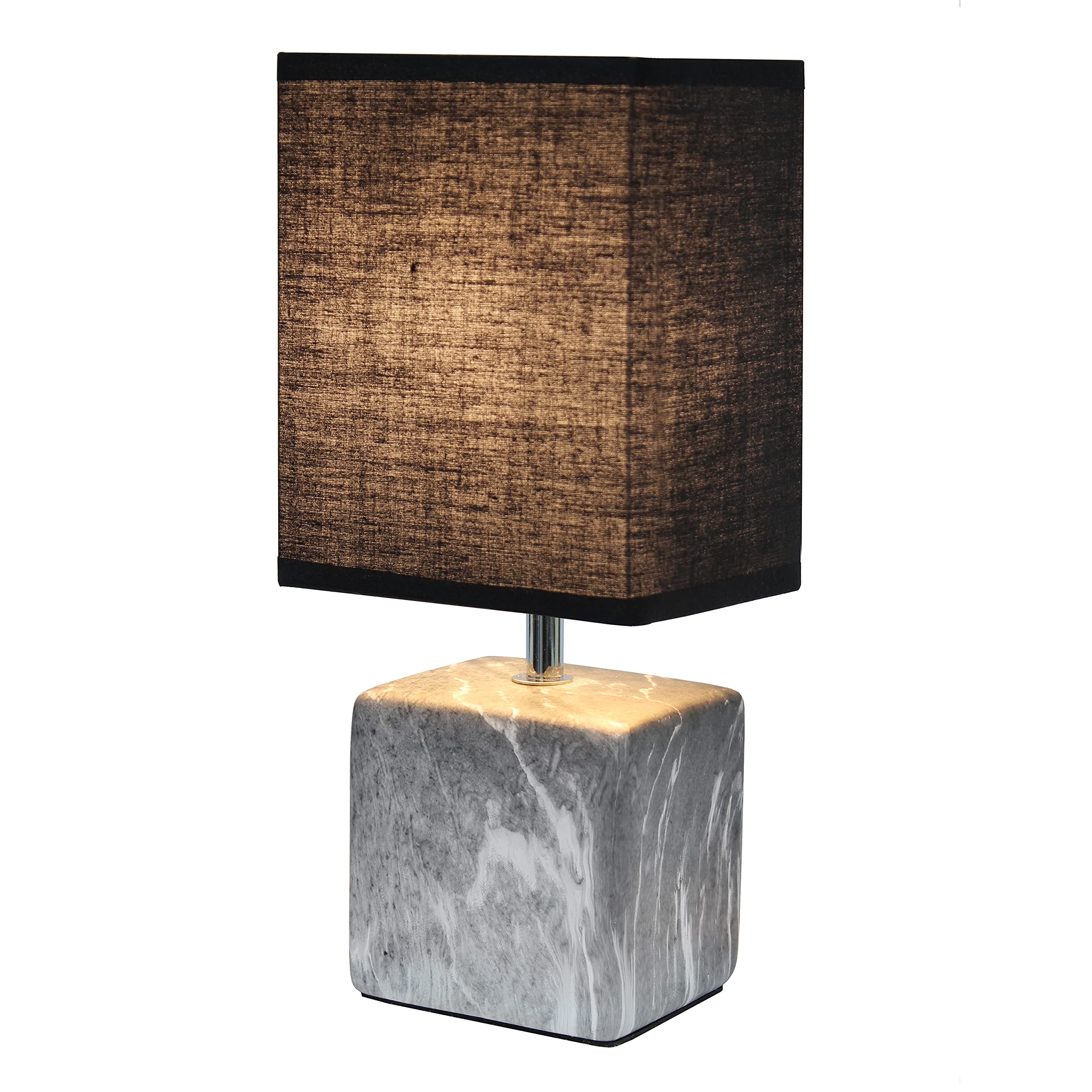 Simple Designs Lt2071-Bob Mini Petite Gray White Marbled Ceramic Bedside Table Lamp With Black Shade
