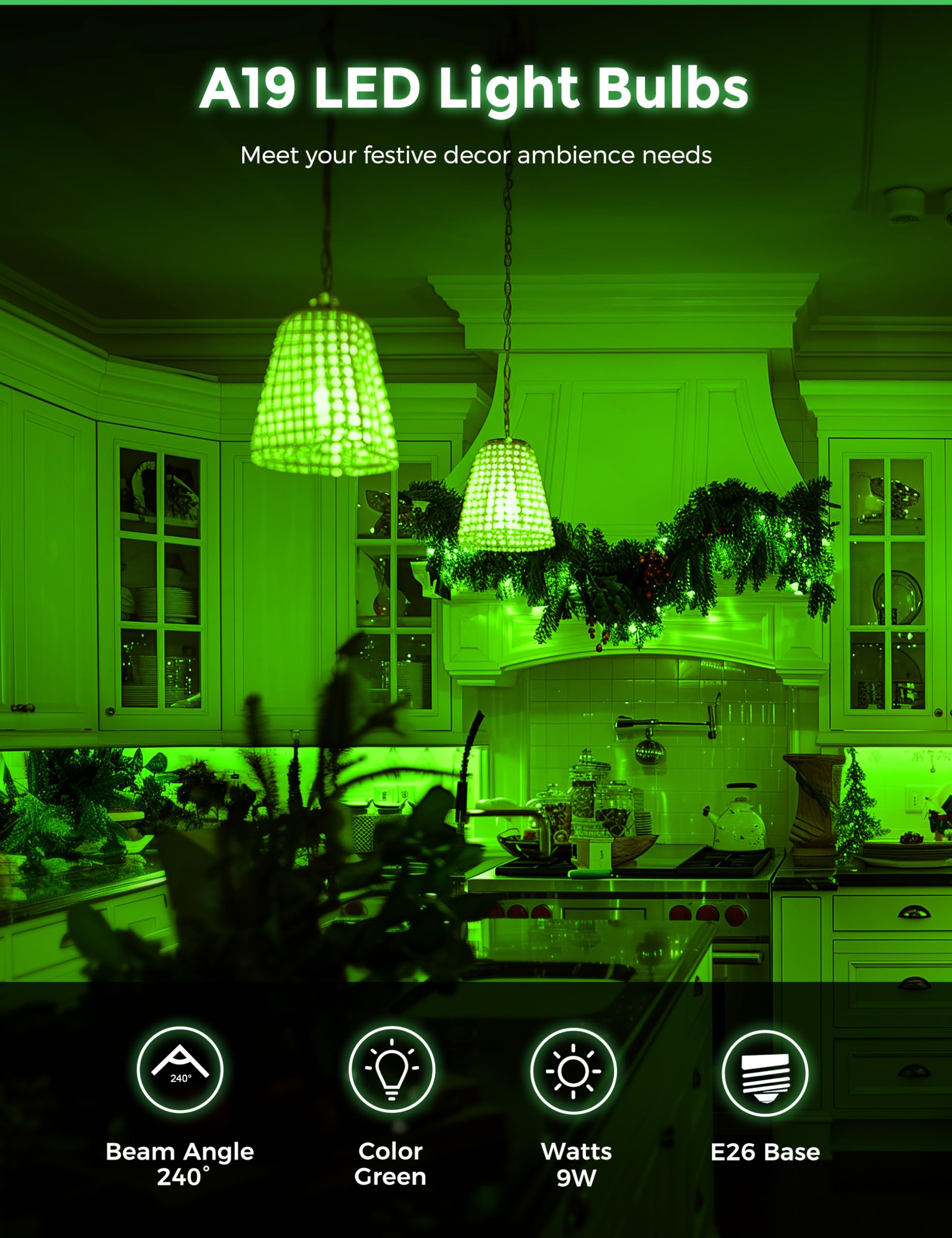 Doresshop Green Light Bulbs  9W (60 Watt Equivalent) - E26 Base Led Bulb  720Lm Green Bulbs Outdoor For Halloween Christmas Party Decoration  Porch  Home  Holiday Lighting  Non-Dimmable  2 Pack