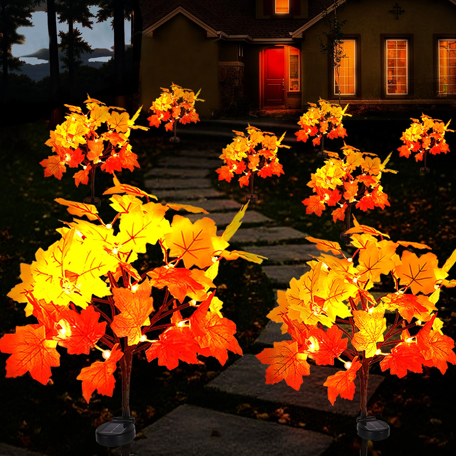 Fall Solar Lights Outdoor Decorative, 2Pack 40LED Solar Fall Lights Waterproof for Yard & Garden,Fall Outdoor Decorations for Ya
