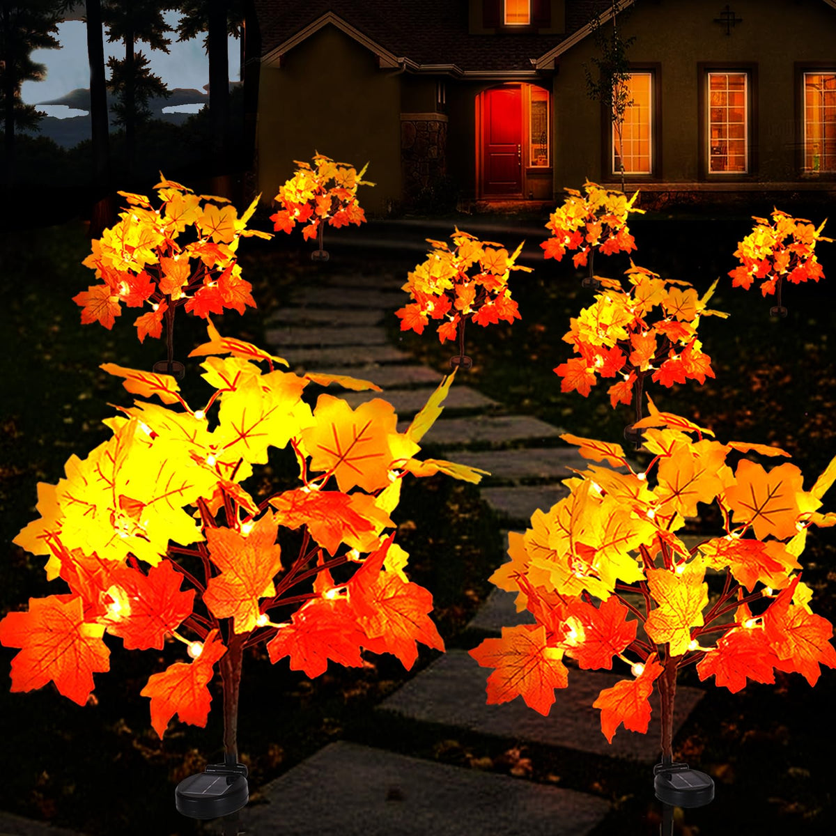 Fall Solar Lights Outdoor Decorative, 4Pack 80LED Solar Fall Lights Wa ...