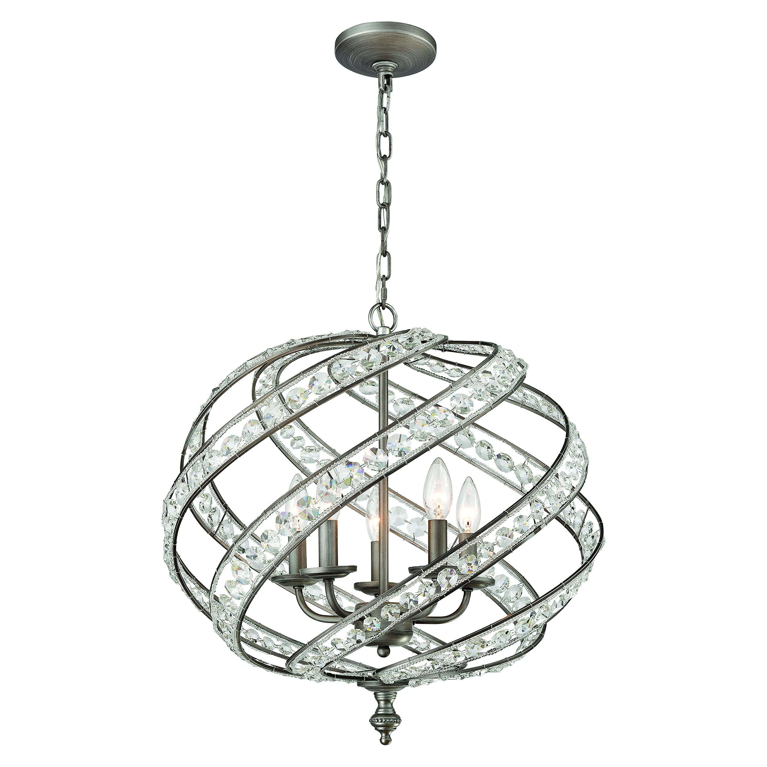 Elk Home 5-Light Chandelier In Weathered Zinc With Clear Crystal, Transitional Style, 21&quot;