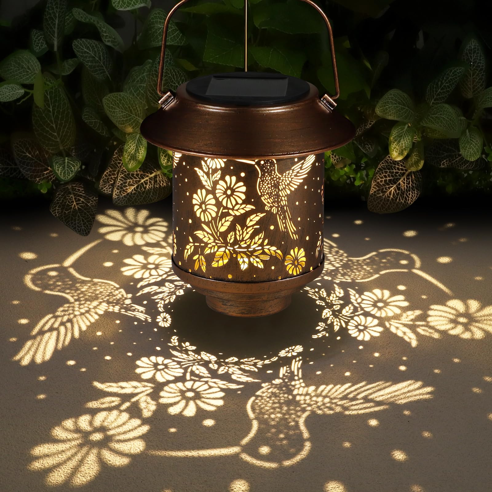Doogarden Hummingbird Solar Lantern - Outdoor Metal Garden Decor, Waterproof LED, Bronze, Model D-MTD103