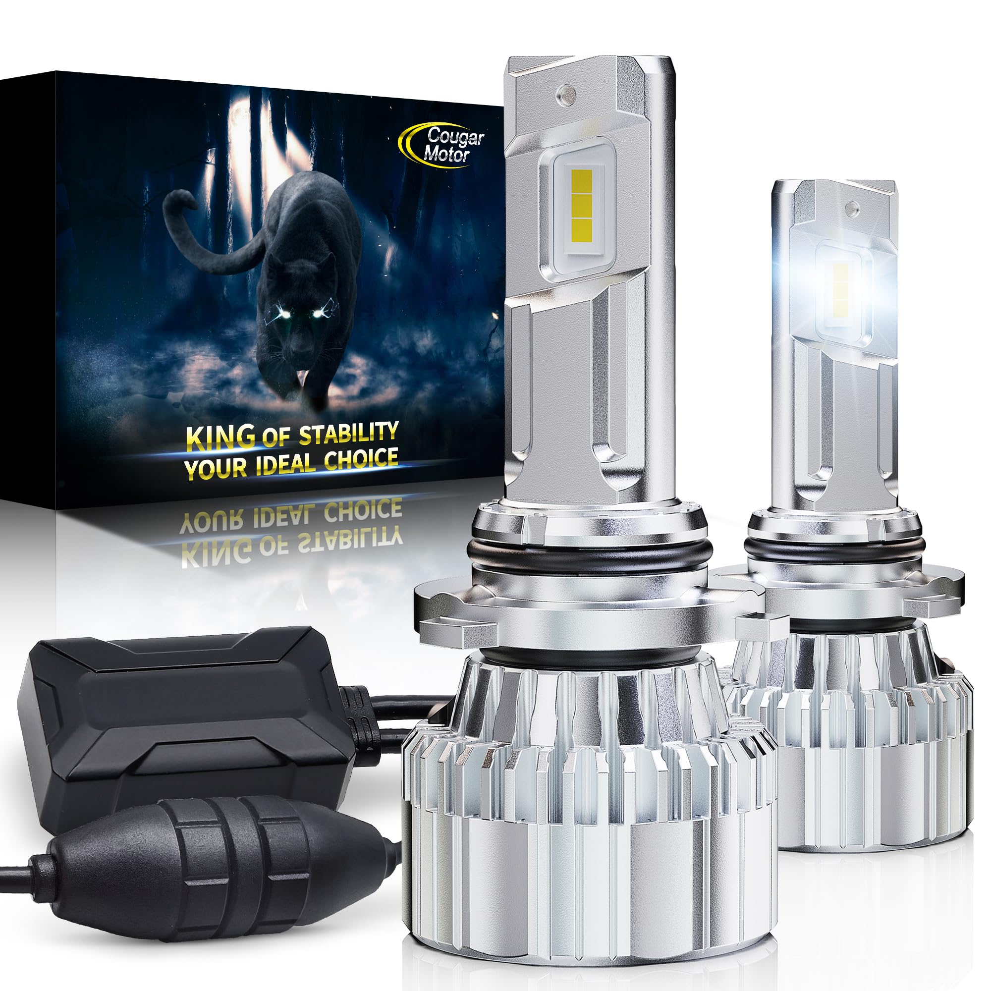 Cougar Motor 9006 Fog Light Bulb, HB4 9006 Fog Light 6500K Cool White with Cooling Fan Double CANBUS Ready 60000LM, Plug N Play,