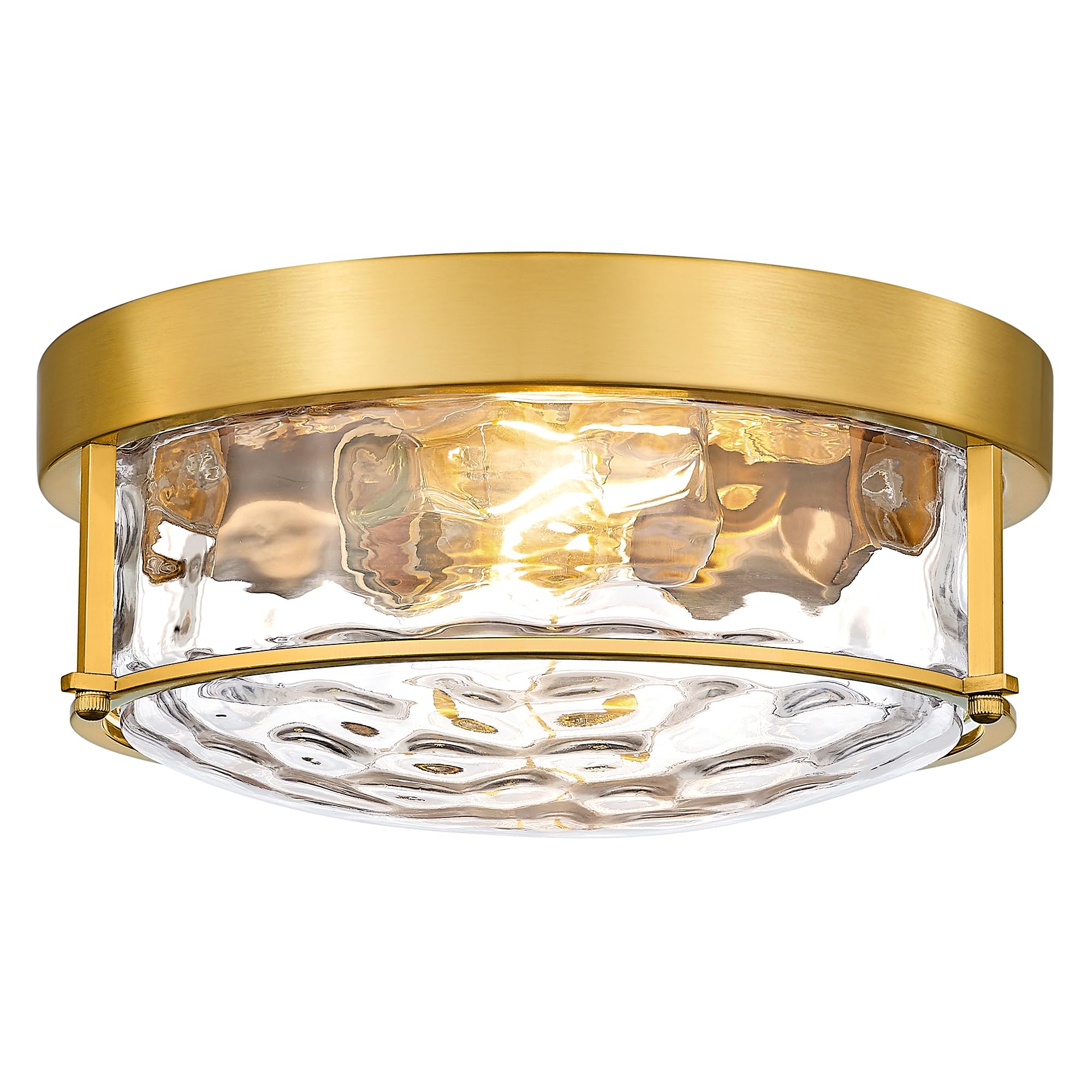 Femila 12'' Brushed Gold Flush Mount Ceiling Light, Light Fixtures Ceiling Mount With Water Ripple Glass, For Kitchen, Bedroom, 