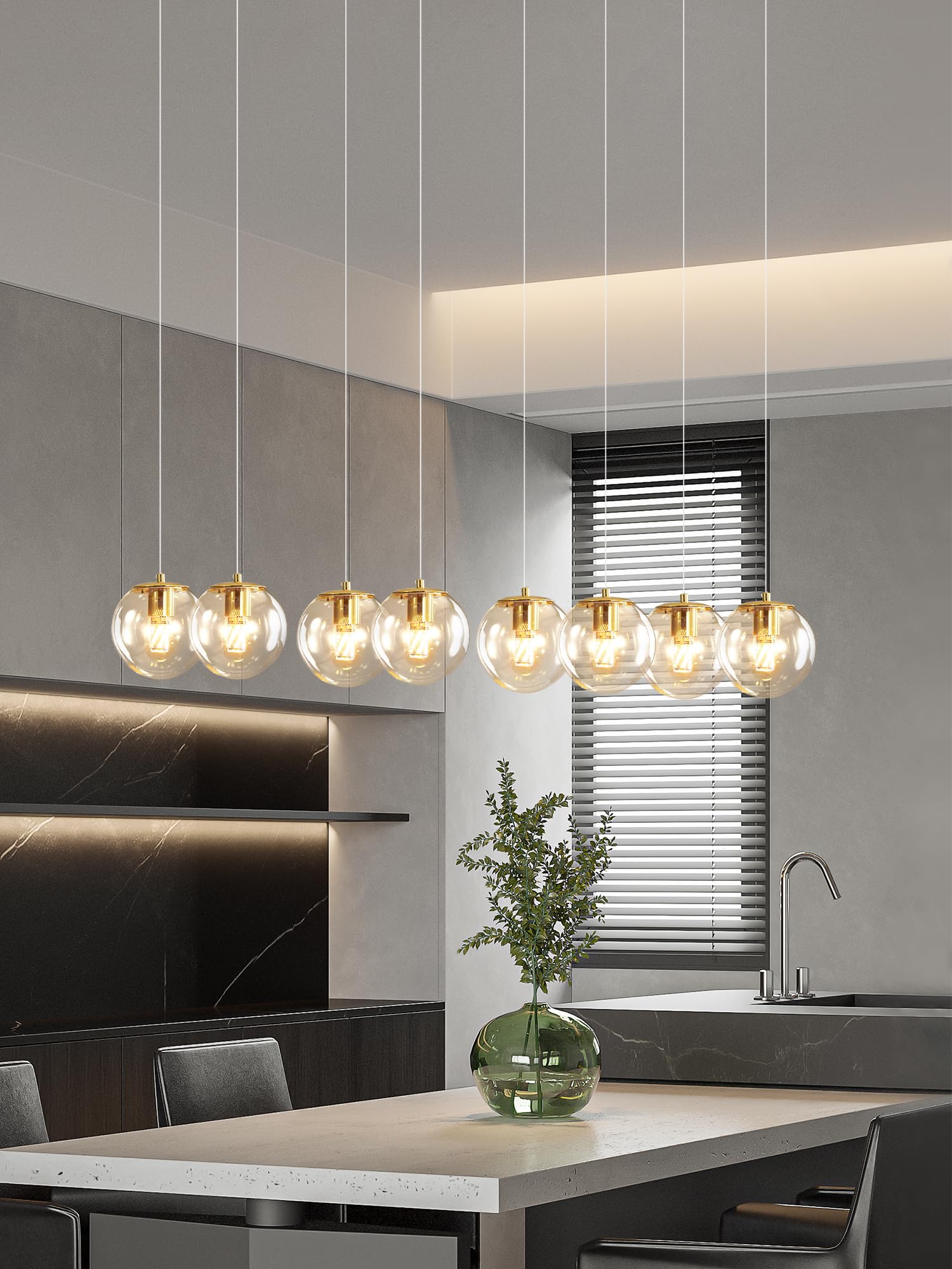 Ykolupty 10-Lights Chandeliers For Dining Room Glass Globe Pendant Light Gold Chandeliers Rectangle Pendant Ceiling Light Fixtur