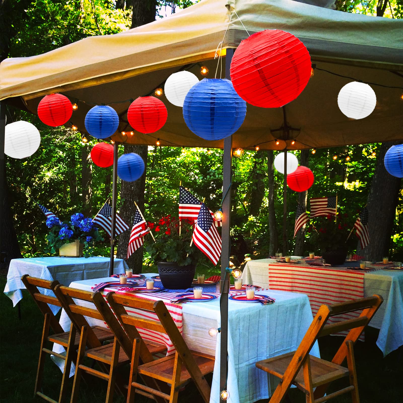 Paper Lanterns Party Decorations Red And Blue Independence Day - Hanging Paper Lanterns Indoor Outdoor - 4Th Of July Day Patriot