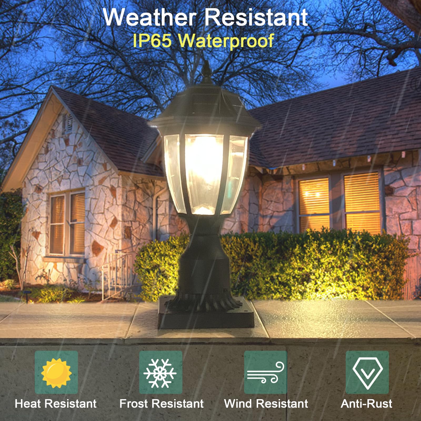 Jalarox Solar Post Lamp Lights, 3000K Dusk To Dawn Solar Post Light With Pier Mount Base, Outdoor Waterproof Solar Motion Sensor Lights For Garden Yard Landscape Pole Pillar, Jspl001