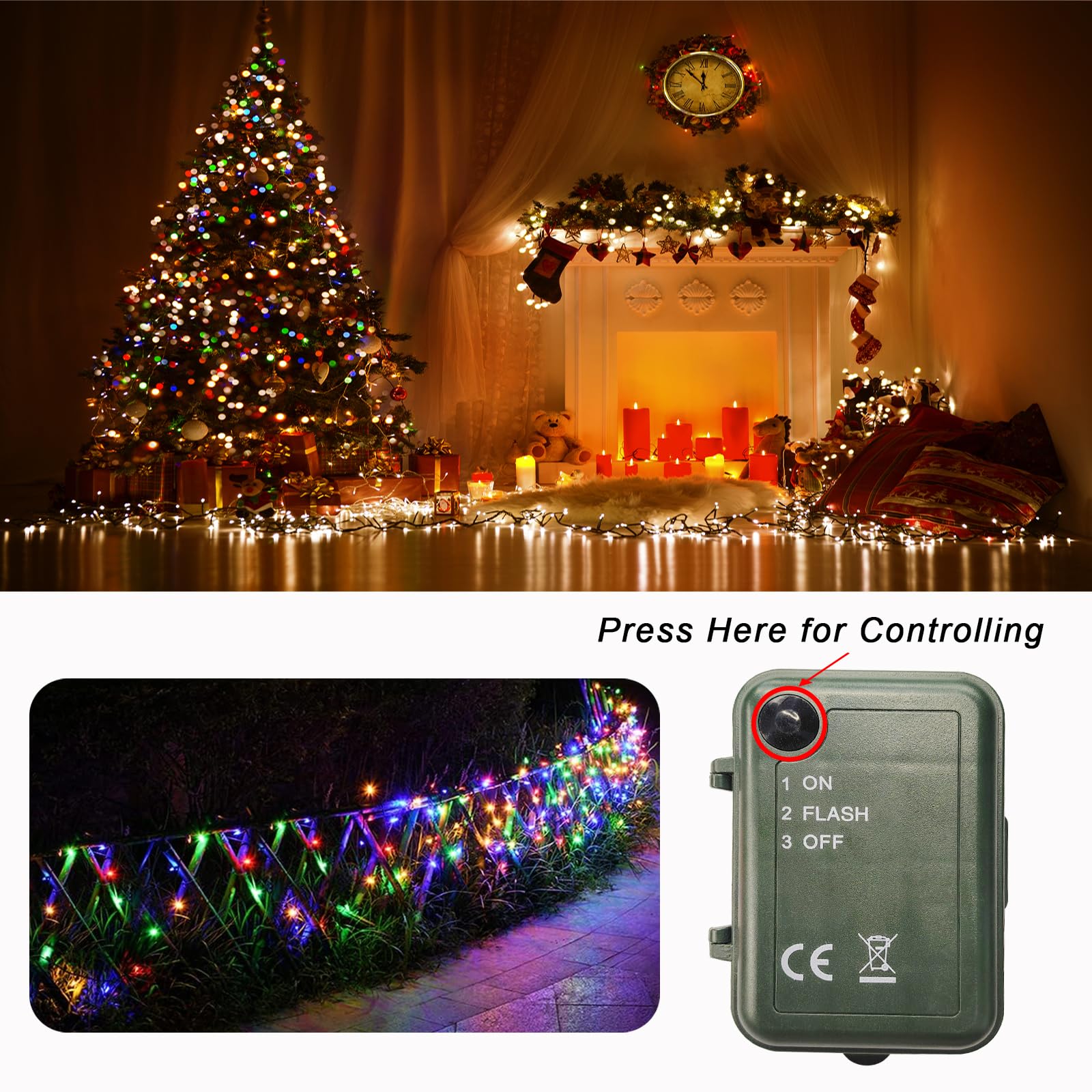 Colorful String Lights Battery Powered  2 Pack Total 66.6 Ft 200 Led Christmas String Lights Indoor Outdoor Decoration  Twinkle Fairy Light For Classroom Dorm Bedroom Xmas Tree Party Decor