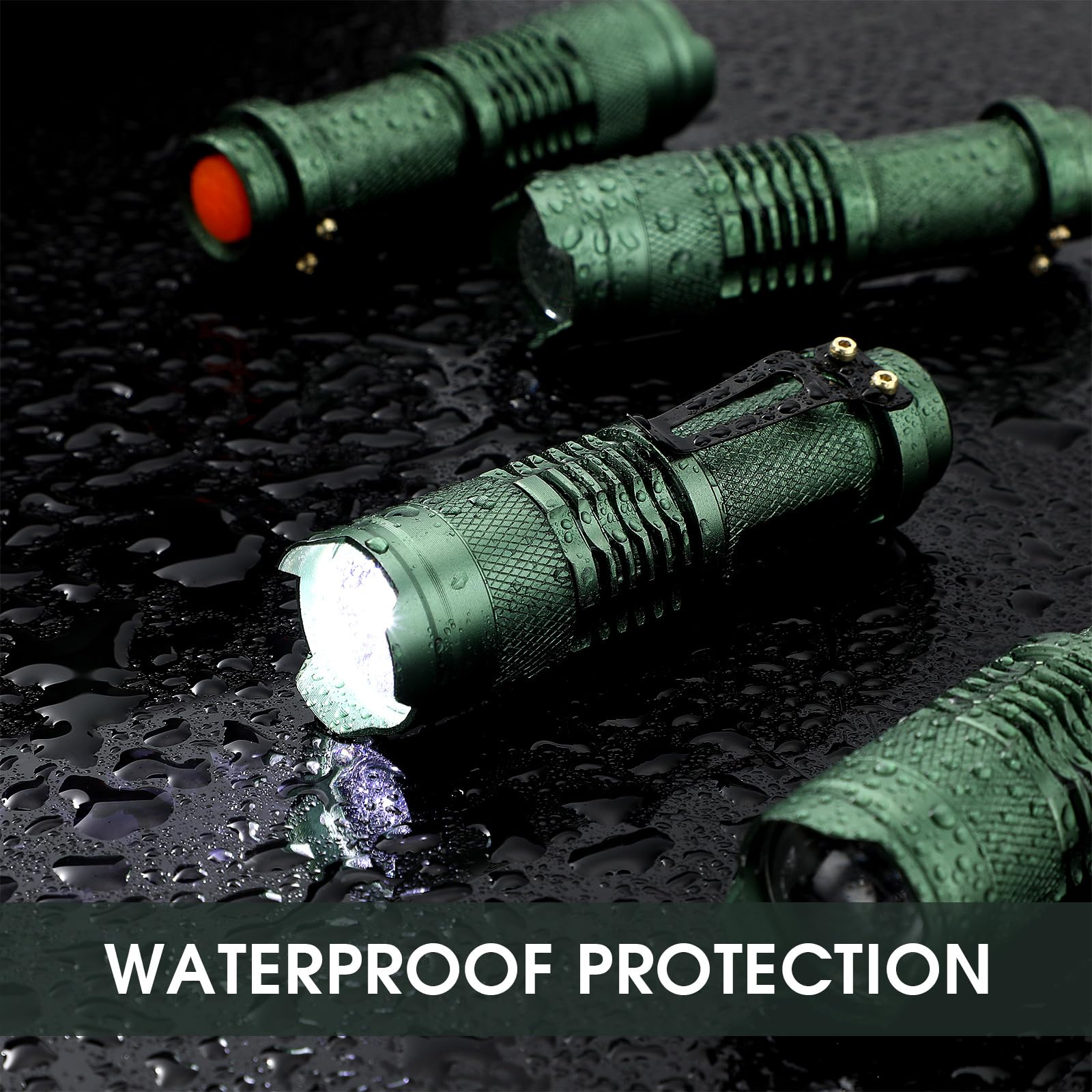 Fumete LED Flashlight Mini Tactical Torch - 20 Pieces, 3 Modes, Water Resistant, Adjustable Focus, Dark Green