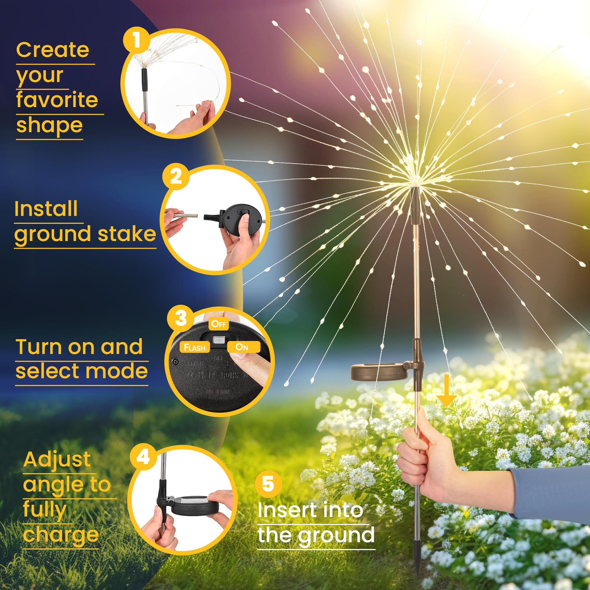 Gigalumi Solar Garden Lights 120 Led Warm White 8 Pack Outdoor Decorative Lighting For Yard Patio Flowerbed Model 9190