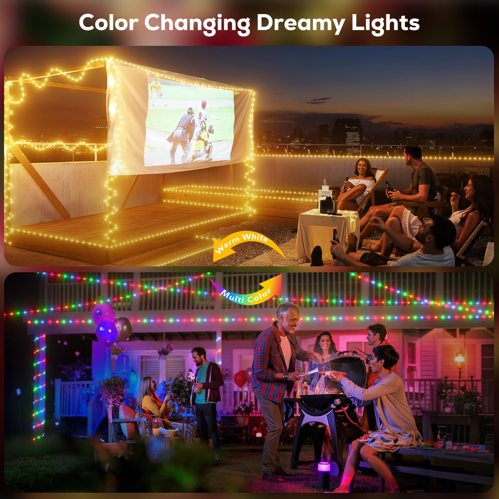 Christmas Lights, 206Ft 600Led Outdoor String Lights Plug In, Waterproof Twinkle Fairy Light, Color Changing, 11 Lighting Modes,