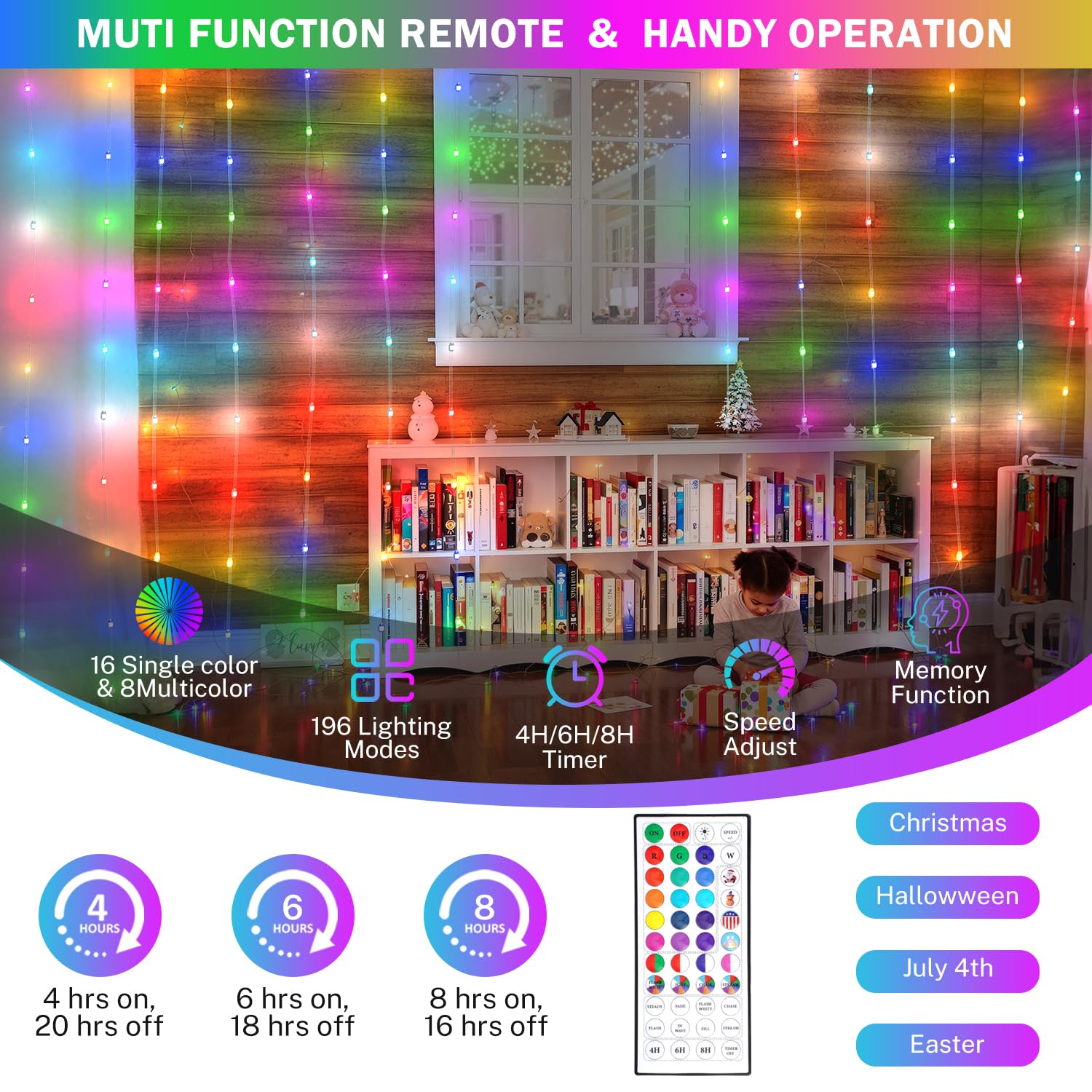OMIKA Fairy Lights 80ft 240LED Color Changing String Lights, 24 RGB Colors, 196 Modes, Plug-in, Dimmable for Indoor/Outdoor Decor