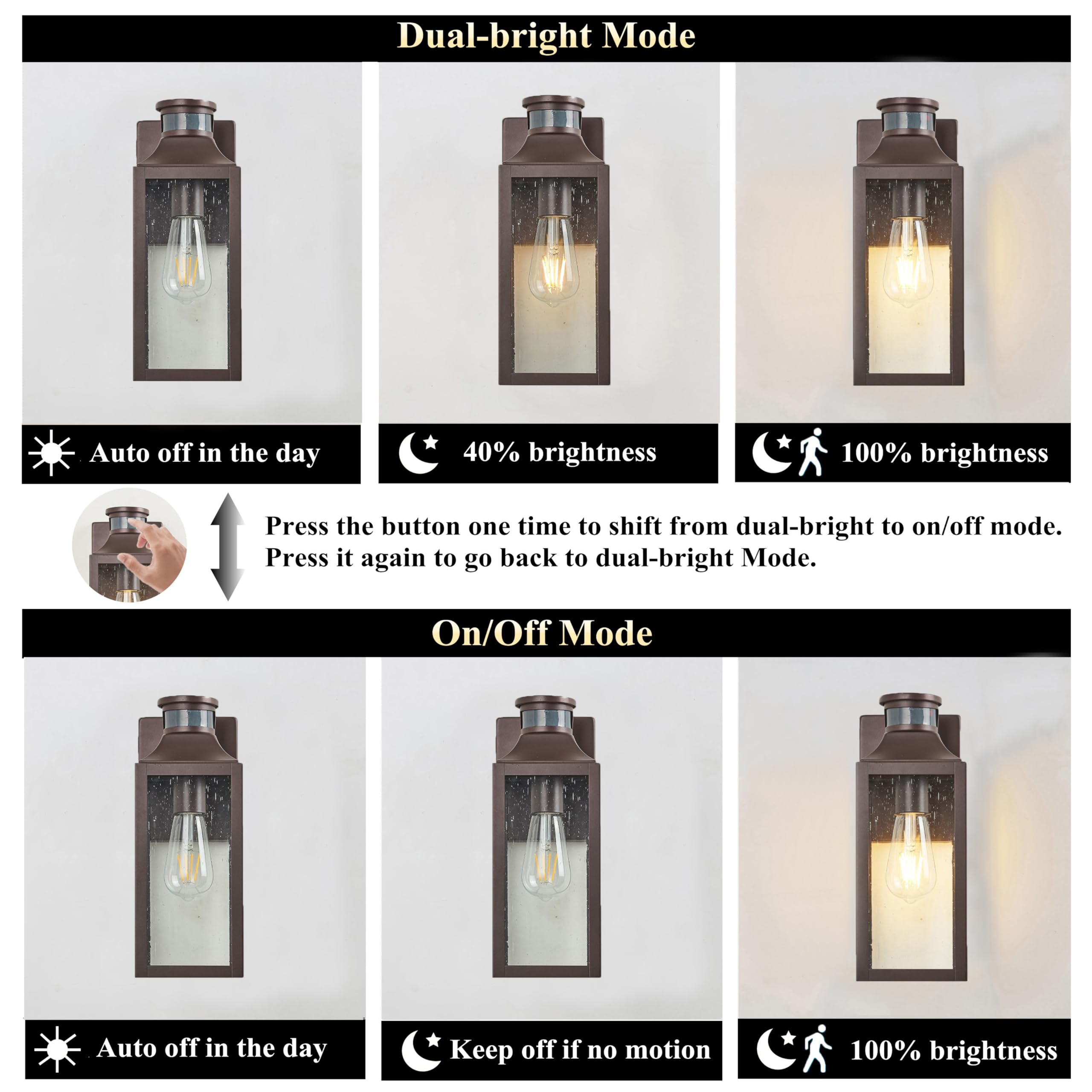 Micsiu Motion Sensor Outdoor Wall Light Fixture, 12.75 Inch Oil Rubbed Bronze Exterior Sconce Lighting, Waterproof Outside Light