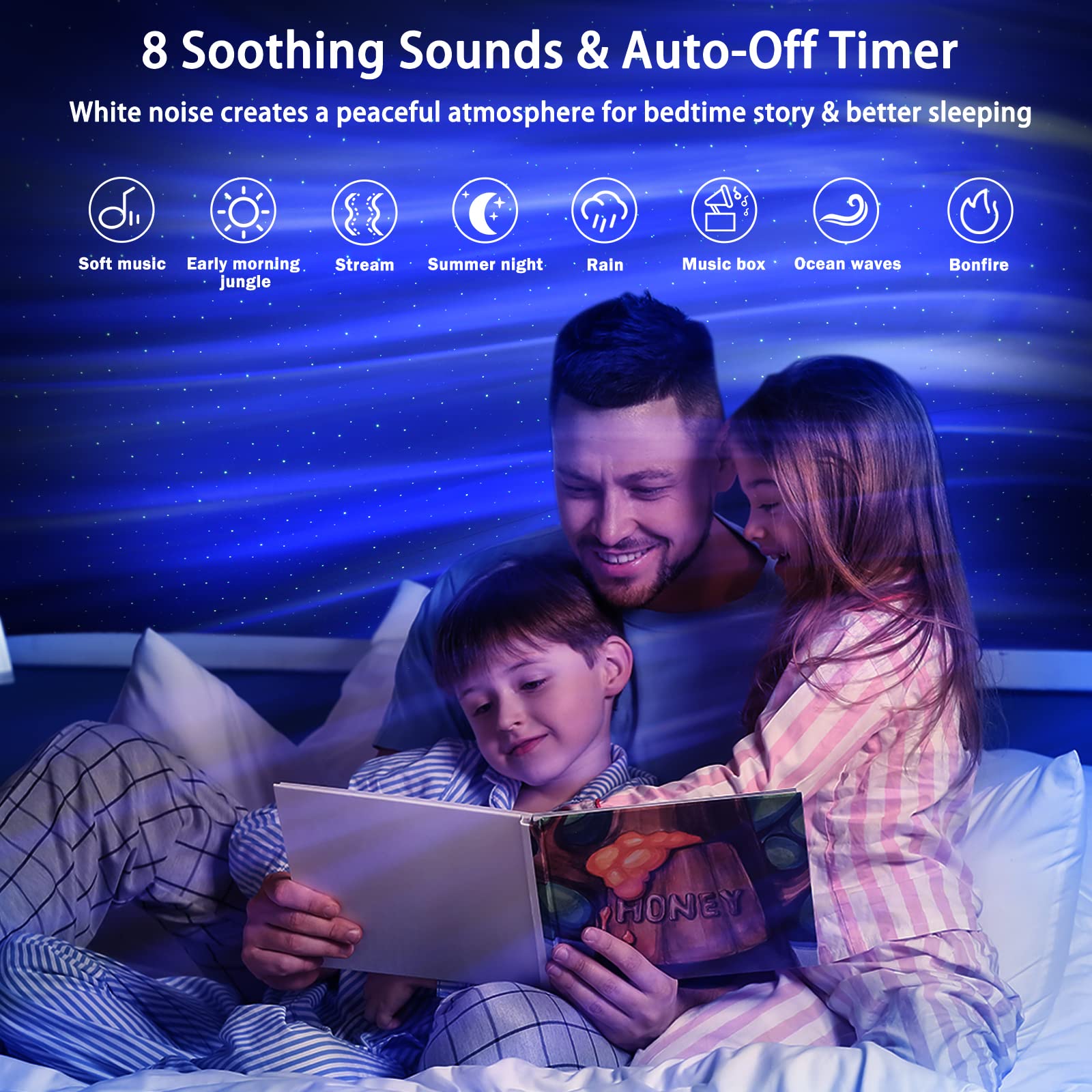 AIRIVO Northern Lights Aurora Projector, Music Speaker & White Noise Night Light, Black, Model HJ-09 for Home Decor and Parties