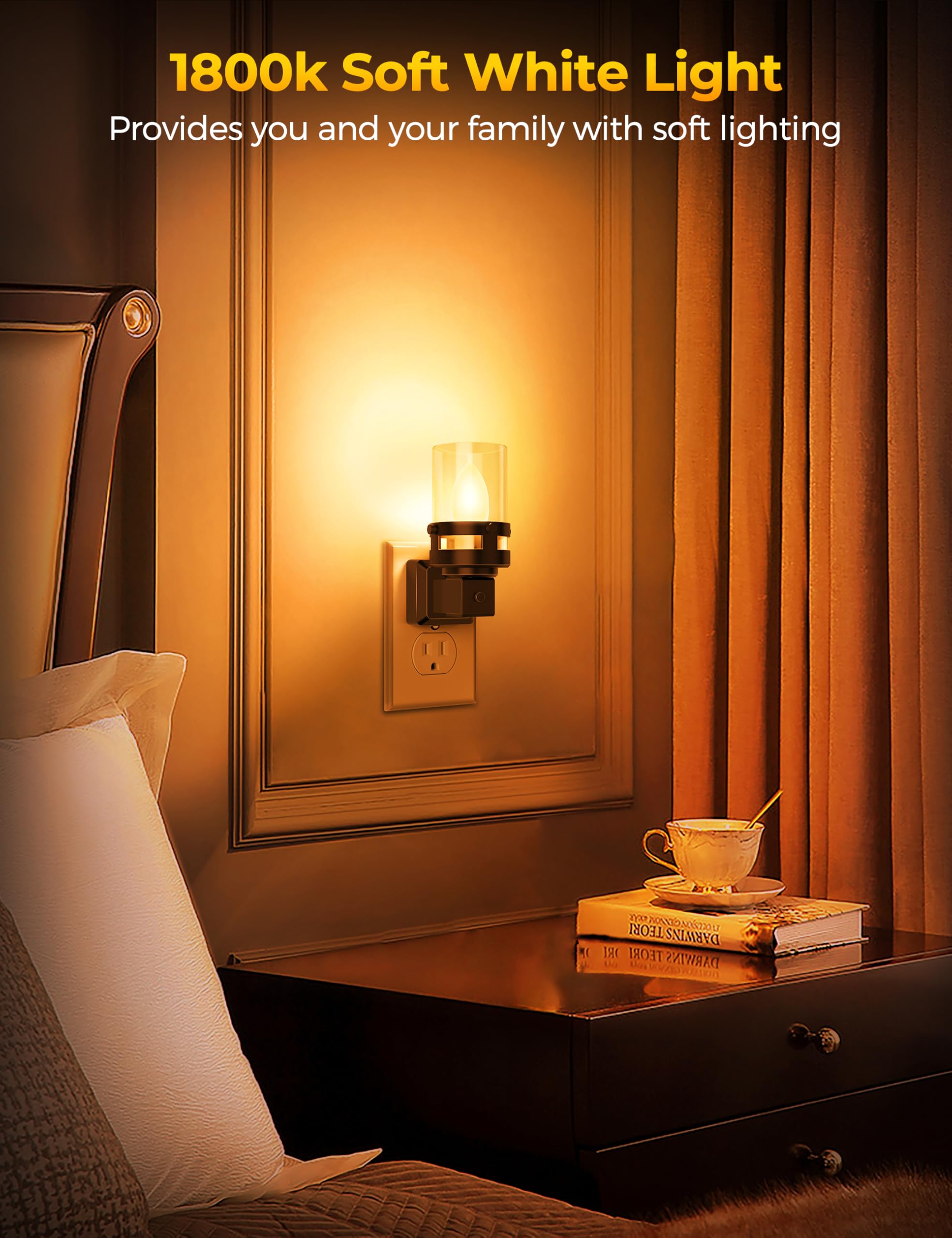 Briignite Candle Night Light Plug In [2 Pack], Amber Night Lights Plug Into Wall, Led Night Light With Dusk To Dawn Light Sensor