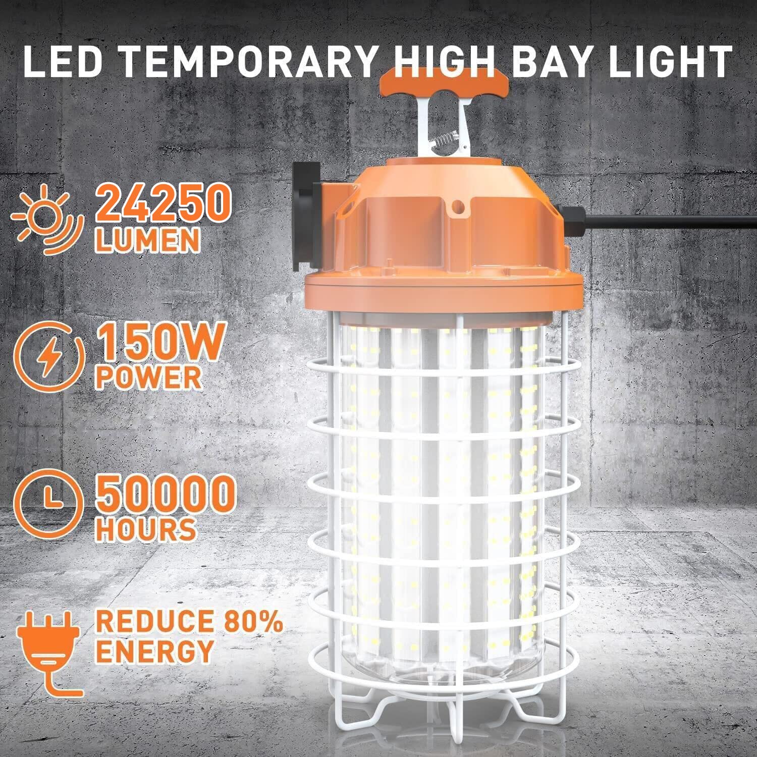 Ns 150W High Bay Temporary Led Work Light 23550Lm 5000K Daylight White With Indoor And Outdoor Hook Portable Hanging Lighting Fo