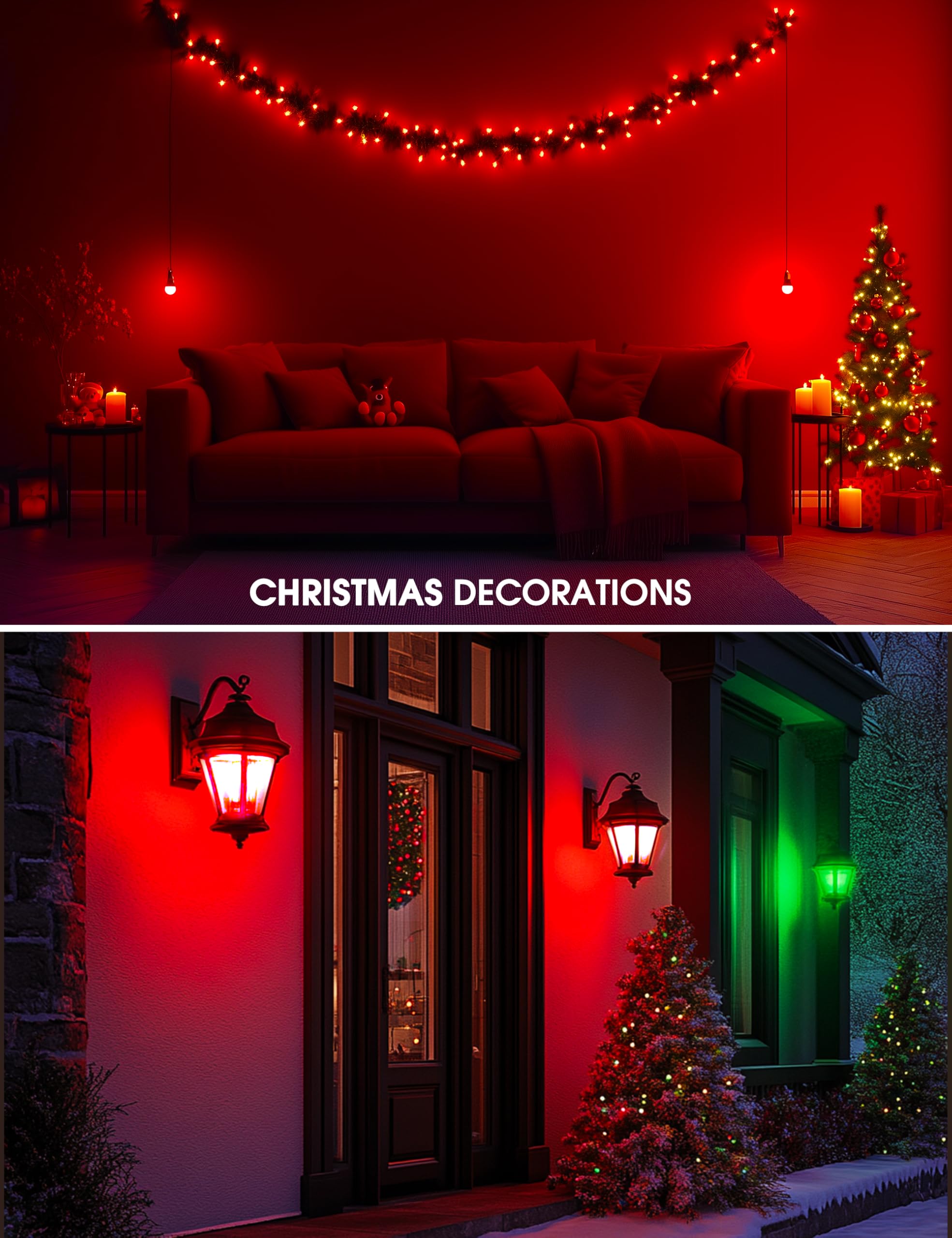L LOHAS LED A19 Red & Green Light Bulbs, 9W 720LM, E26 Base, 4 Pack for Christmas Decoration