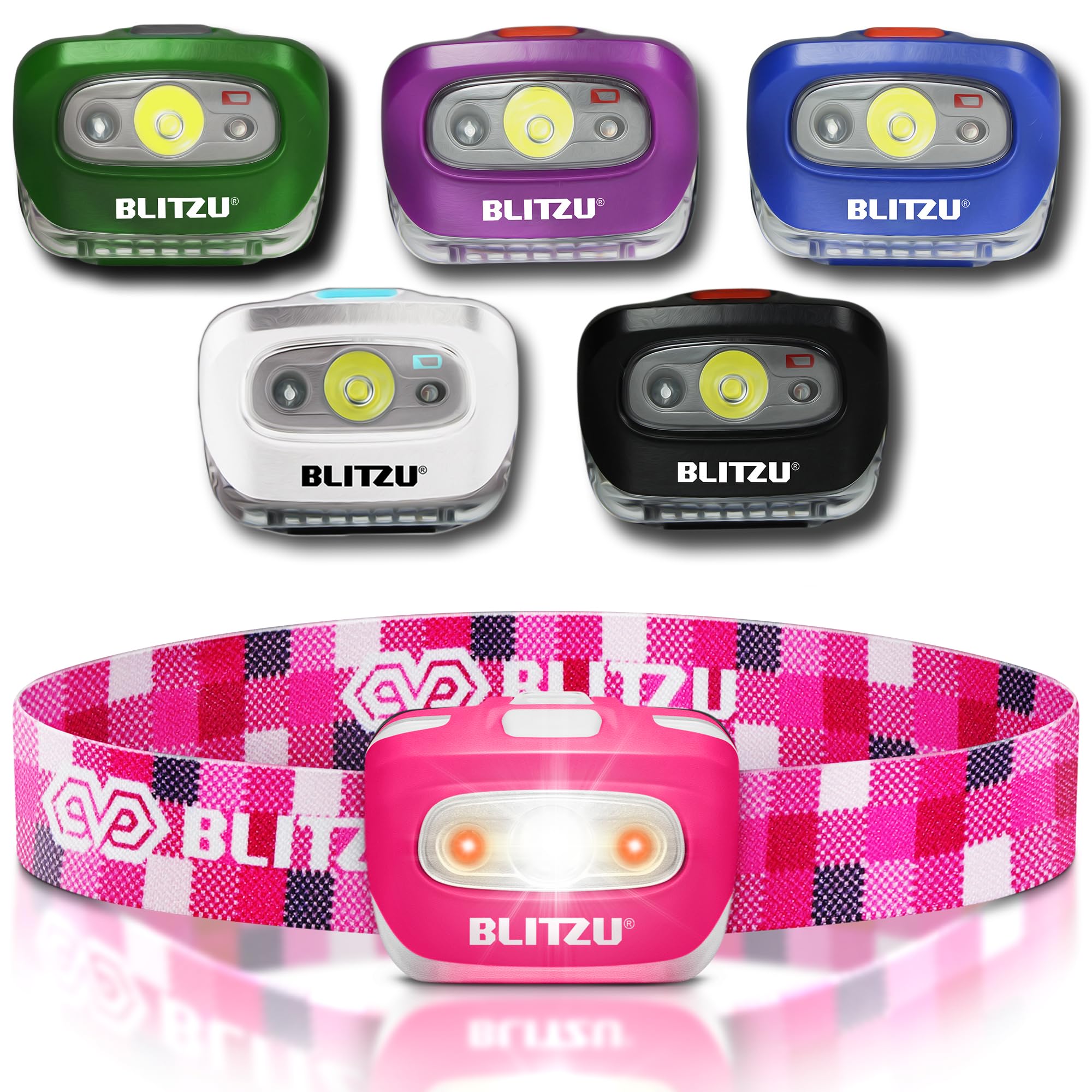 Blitzu, Hands-Free Headlamp, Long Range, Non-Slip Grip, High Power, Impact Resistant, Adjustable Light Modes, Battery Powered, P