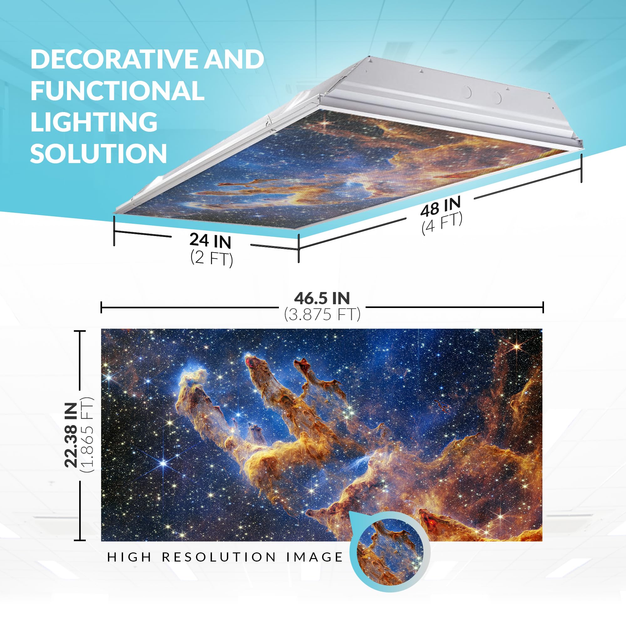 OCTO LIGHTS Fluorescent Light Cover enhanced Backlit Film 2x4 (22.38inx46.5in) James Webb Pillars 1pk