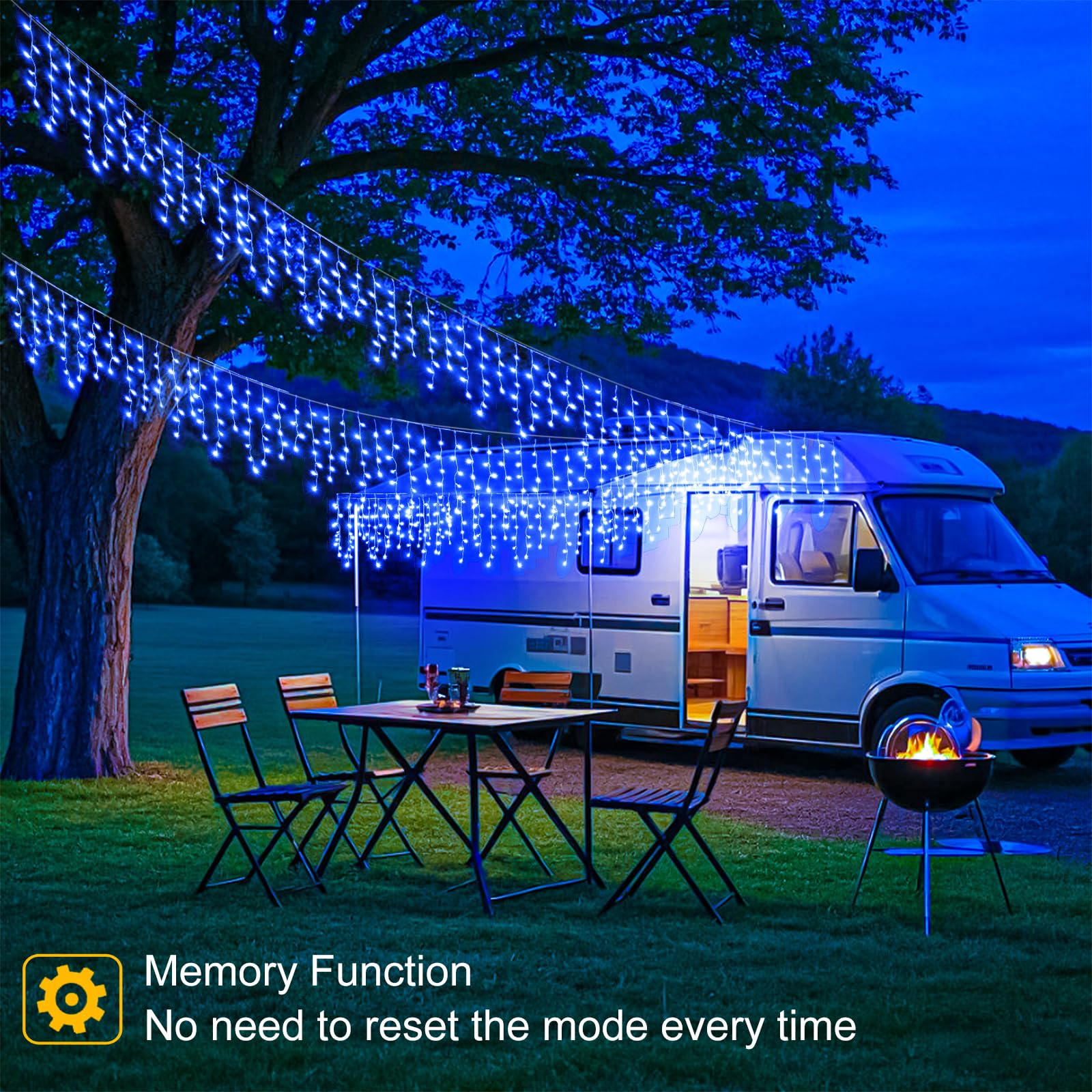 Nielfoi Outdoor Icicle Lights - 33ft 400 LED Waterproof Fairy String Lights with Timer, Blue, Model BG-CL3M3-306L01
